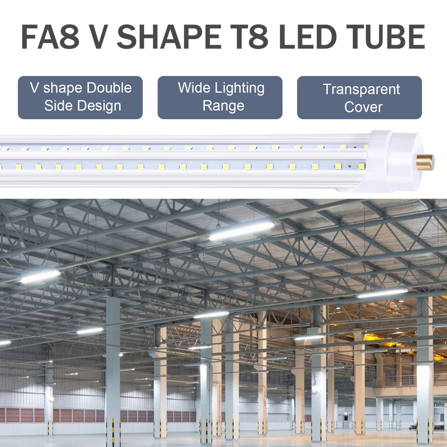 8 Foot LED Bulbs 65W 6000K Daylight White - T8 T10 T12 LED Tube Lights with FA8 Single Pin, 270° Wide Angle, Ballast Bypass & Dual-End Powered - Energy Efficient Fluorescent Replacement (12 Pack) - Perfect for Garage, Warehouse, Office & Commercial Lighting