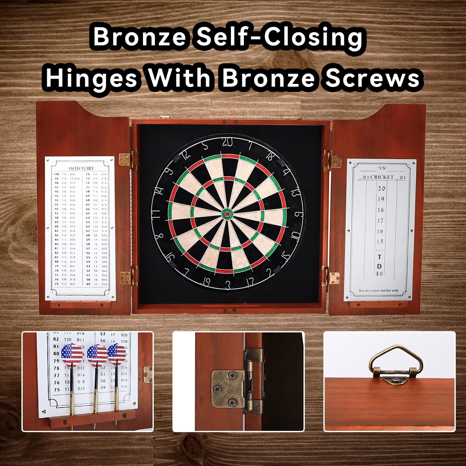 GSE Games & Sports Expert Professional Solid Wood Dartboard Cabinet with Sisal Bristle Board - Includes Scoreboard, 6 Steel Tip Darts & All Accessories (Mahogany) | Perfect for Game Rooms, Bars & Home Entertainment