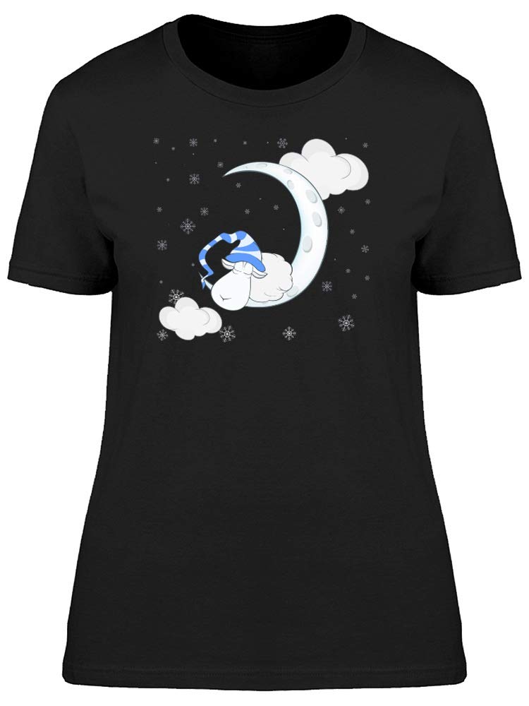 Women's Cute Sheep Sleeping On The Moon Graphic T-Shirt - Soft Cotton Casual Tee for Everyday Wear & Lounge