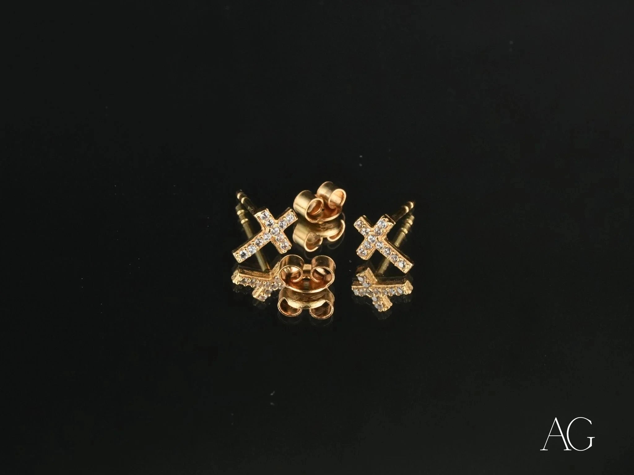 18K Gold Cross CZ Stud Earrings for Women - Hypoallergenic Cubic Zirconia Religious Jewelry - Perfect for Church, Weddings & Everyday Wear