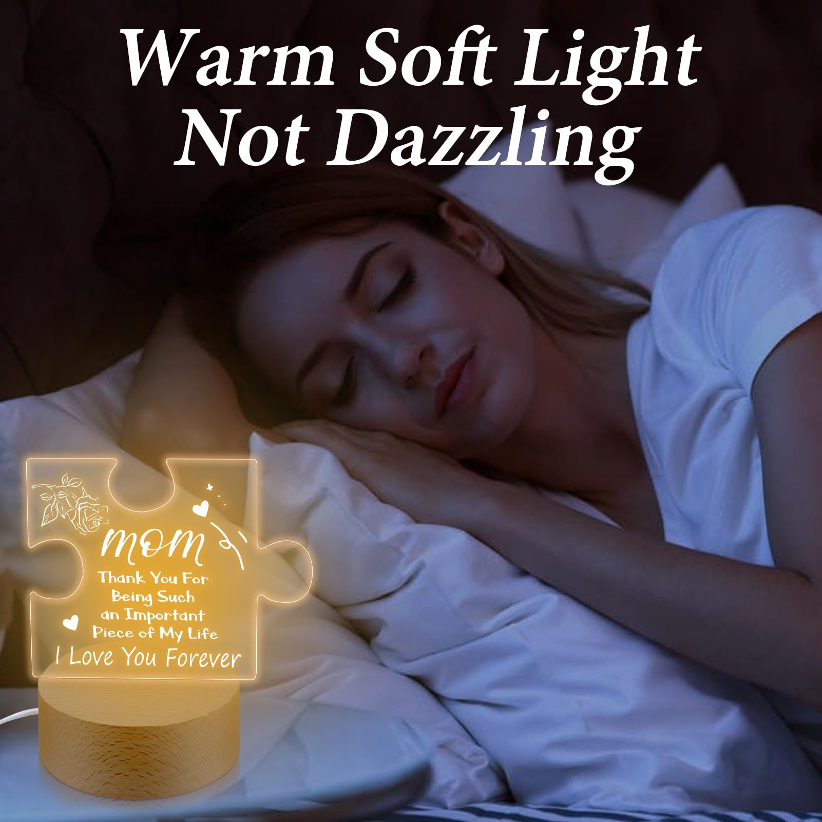 Personalized Acrylic Night Light for Mom - Custom Christmas & Birthday Gift from Daughter or Son | Heartwarming Home Decor for Bedroom, Nursery, or Living Room