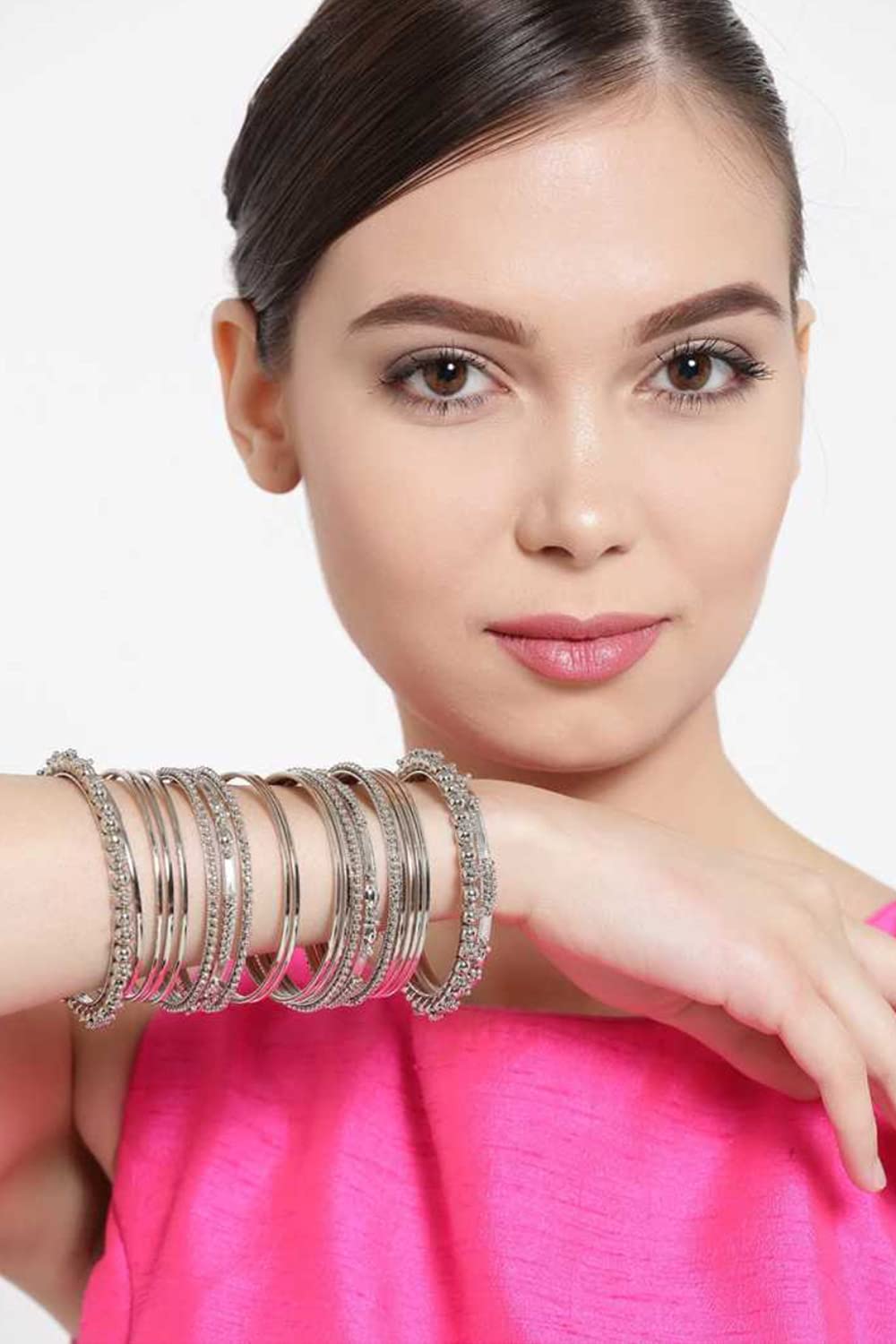 YouBella Women's Traditional Silver Plated Oxidized Bracelet Bangle Set - Elegant Jewelry for Everyday Wear & Special Occasions