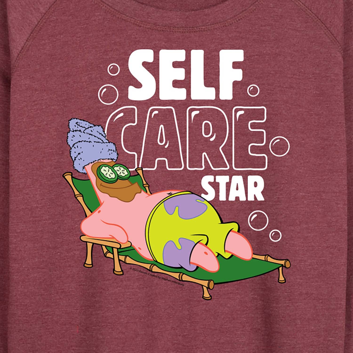 HYBRID APPAREL SpongeBob SquarePants Self Care Star Women's Lightweight French Terry Pullover Hoodie | Soft Lounge Wear for Women, Cute Cartoon Sweatshirt for Relaxing at Home