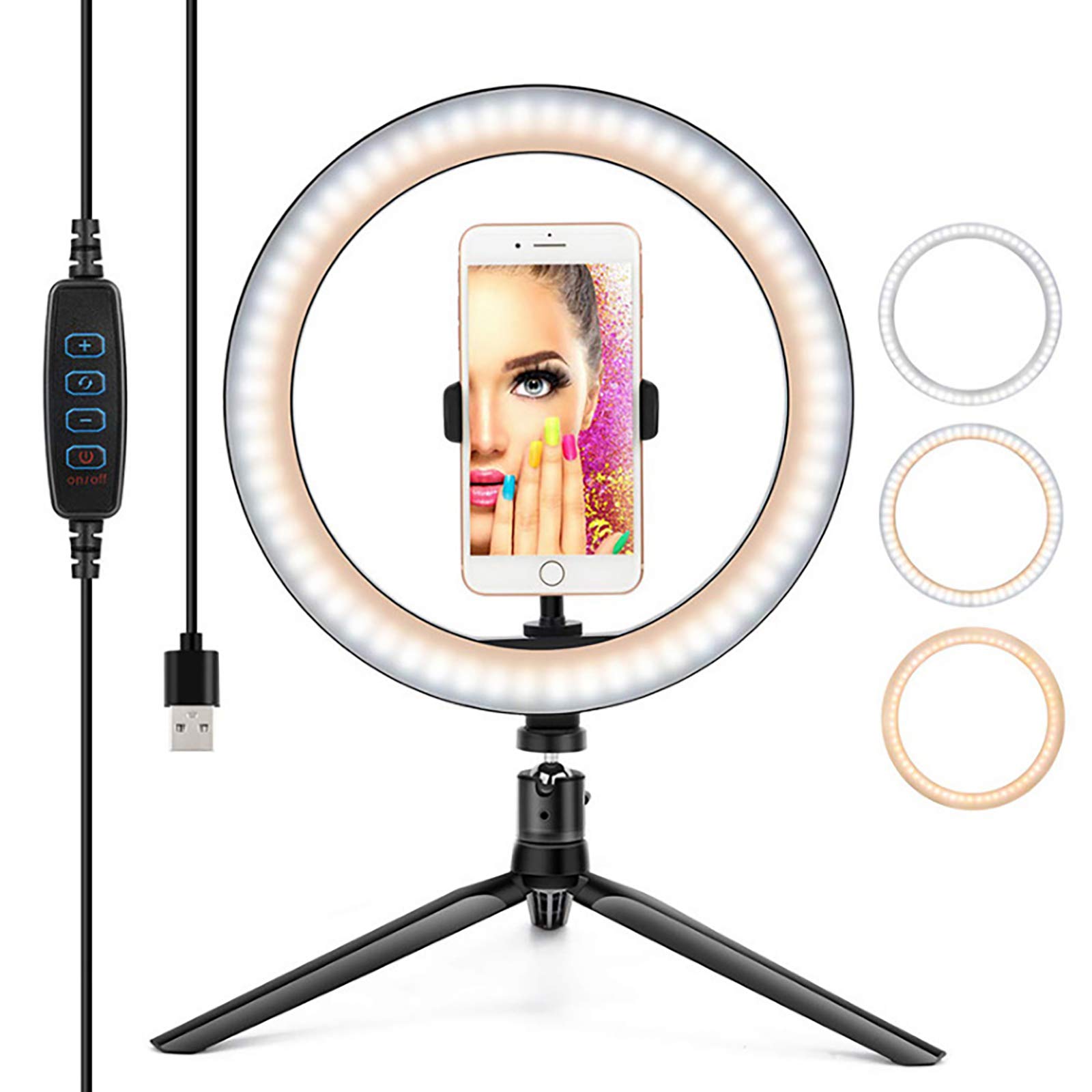 10-inch Selfie Ring Light with Tripod Stand, Phone Holder & Remote Control - Dimmable LED Desk Light for Live Streaming, Makeup, Photography & Video Calls - Perfect for Content Creators, YouTubers & Home Office Setup