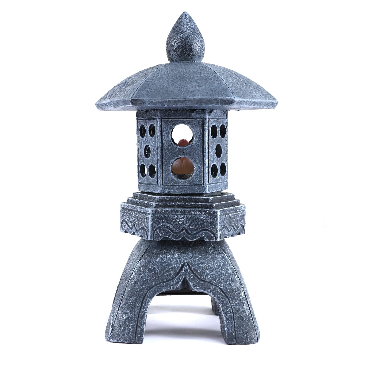Solar-Powered Pagoda Lantern Garden Statue with Lotus Lights - Large Resin Japanese Temple Pagoda Lamp for Asian Zen Outdoor Decor - Perfect for Landscape, Patio, Porch, Lawn & Christmas Gift Giving
