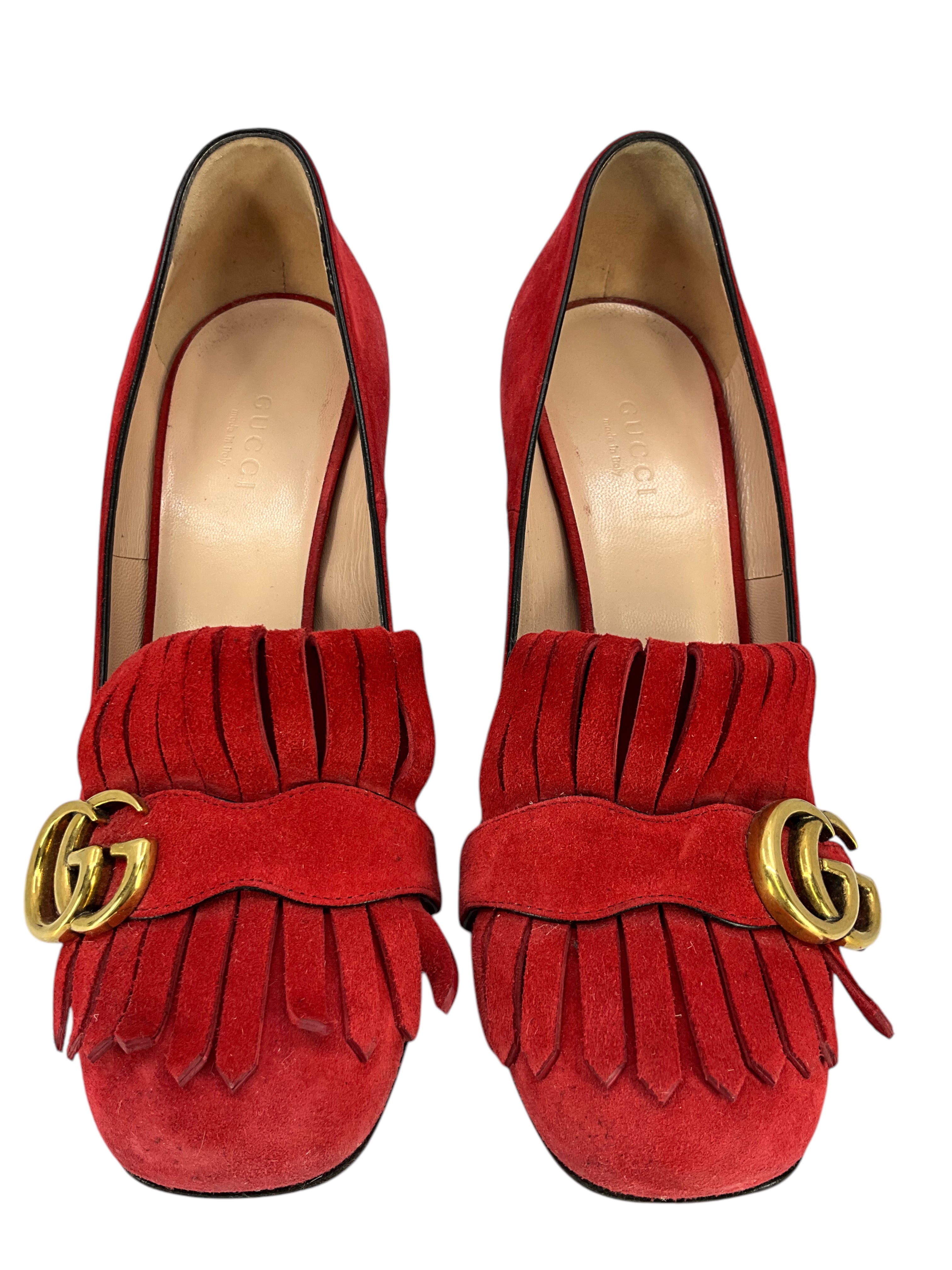 Gucci Marmont GG Suede Block Heel Pumps Women's Size 8.5 | Luxury Designer Shoes for Office, Party & Special Occasions