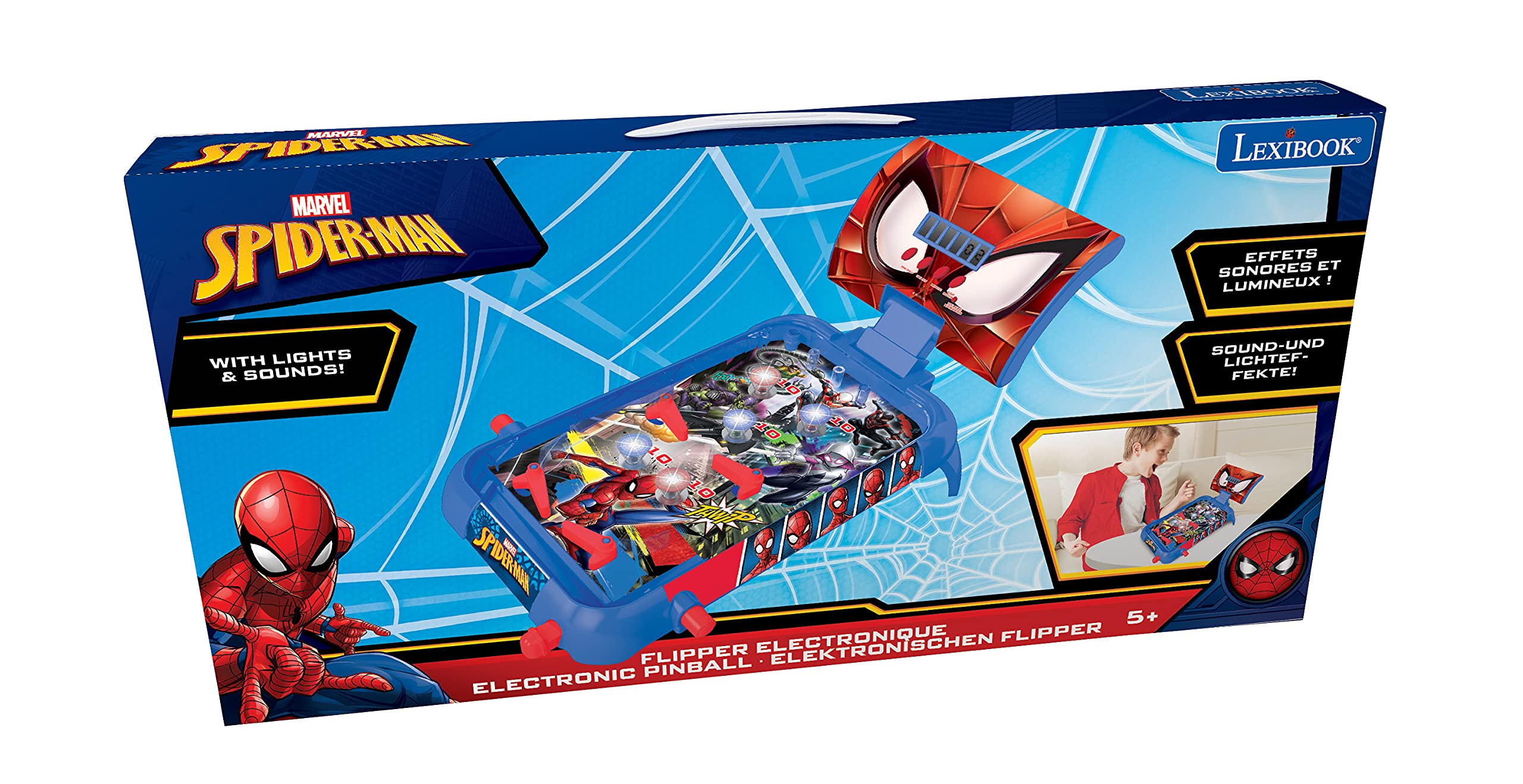 Lexibook Marvel Spider-Man Electronic Pinball Game Table - Kids & Family Arcade Machine with LCD Screen, Light & Sound Effects - Blue/Red (JG610SP) | Perfect for Birthday Gifts, Family Game Nights & Superhero-Themed Parties