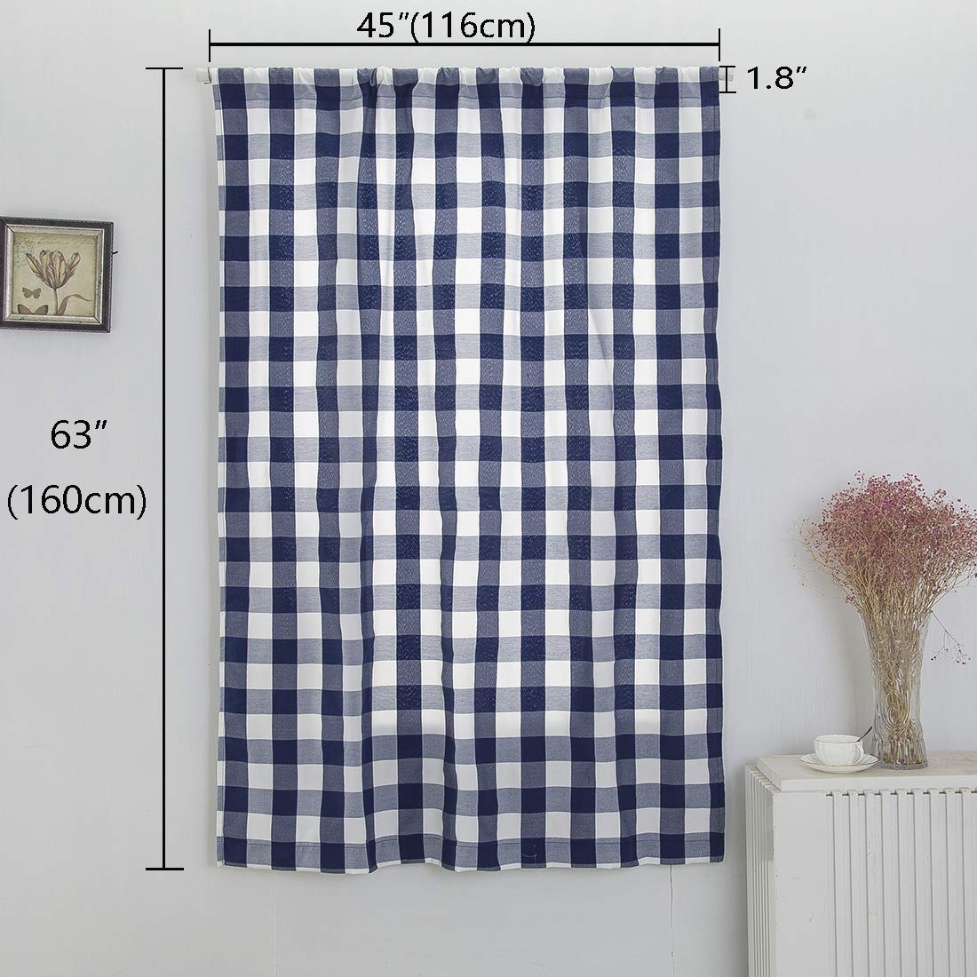Buffalo Check Plaid Balloon Drape Gingham Shade Tie Up Roman Valance Rod Pocket Classic Window Treatment Semi Blackout Curtains - Farmhouse Kitchen Decor, Small Window Covering, 1 Panel 63