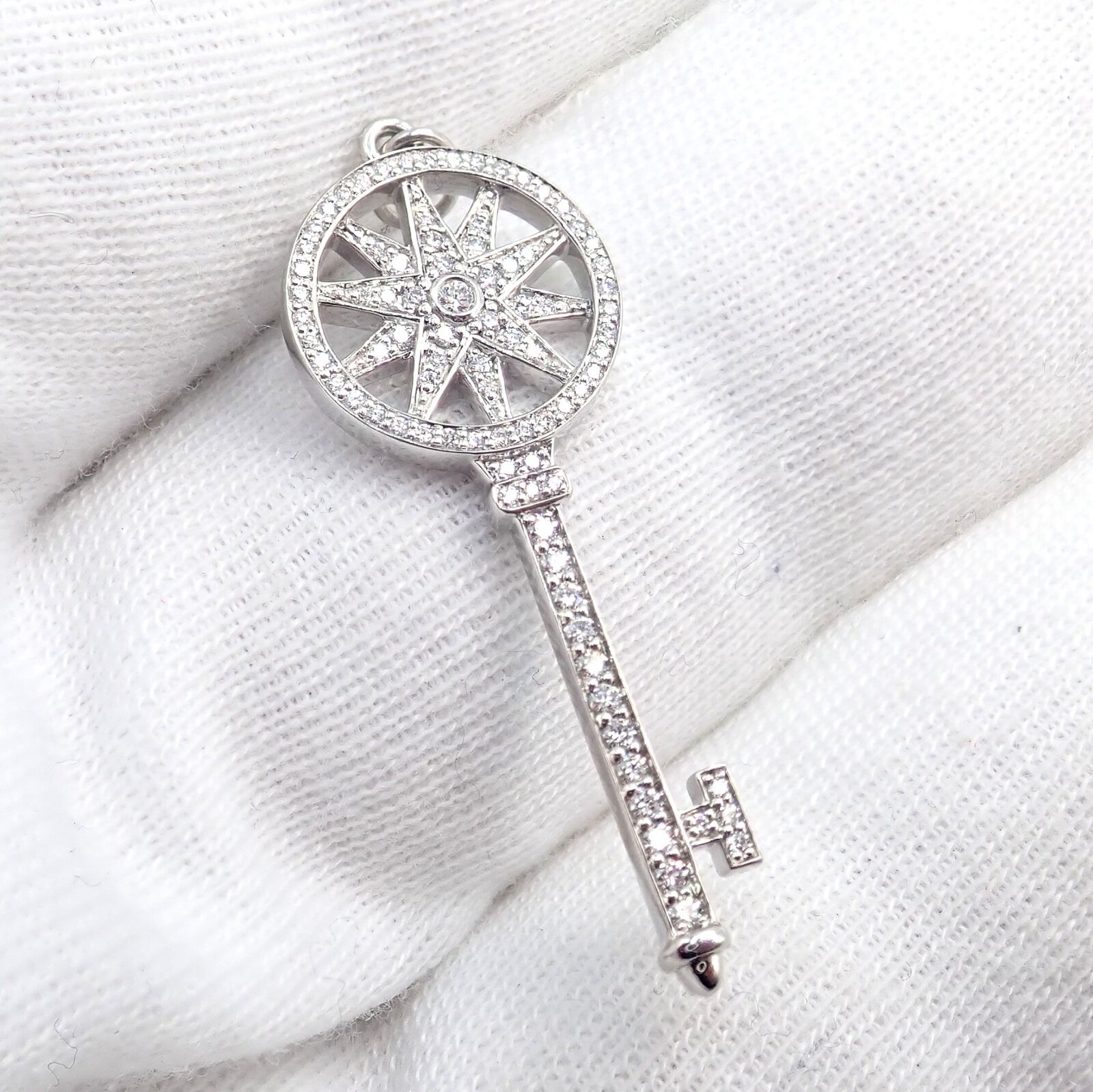 Authentic Tiffany & Co Platinum Diamond Key Star Pendant Necklace - Elegant Jewelry Gift for Women, Perfect for Anniversaries & Special Occasions