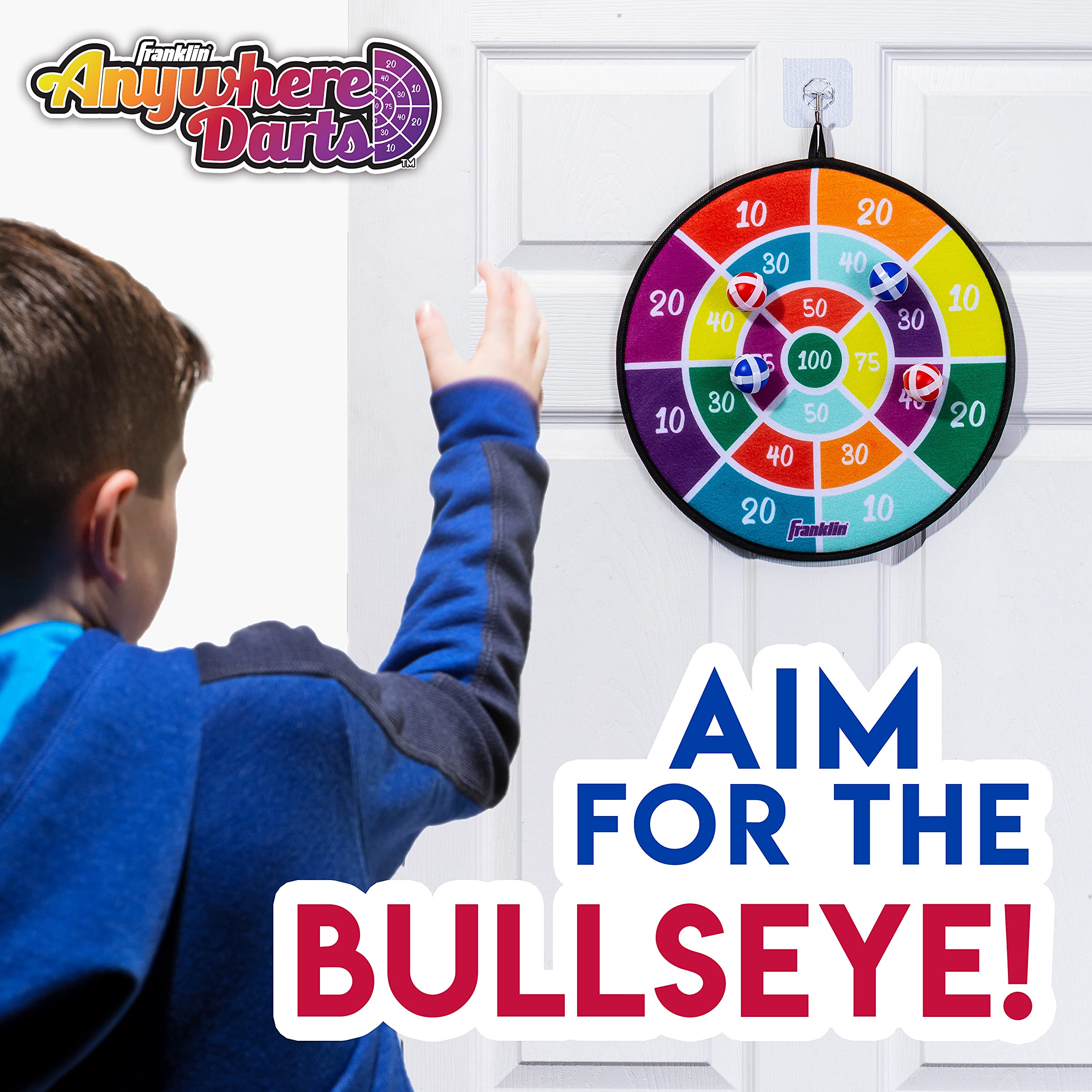 Franklin Sports Anywhere Darts - Double-Sided Dartboard with 6 Sticky Darts - Portable Indoor/Outdoor Hanging Target Game for Kids, Adults & Family Fun - Perfect for Parties, Game Rooms & Backyard Activities