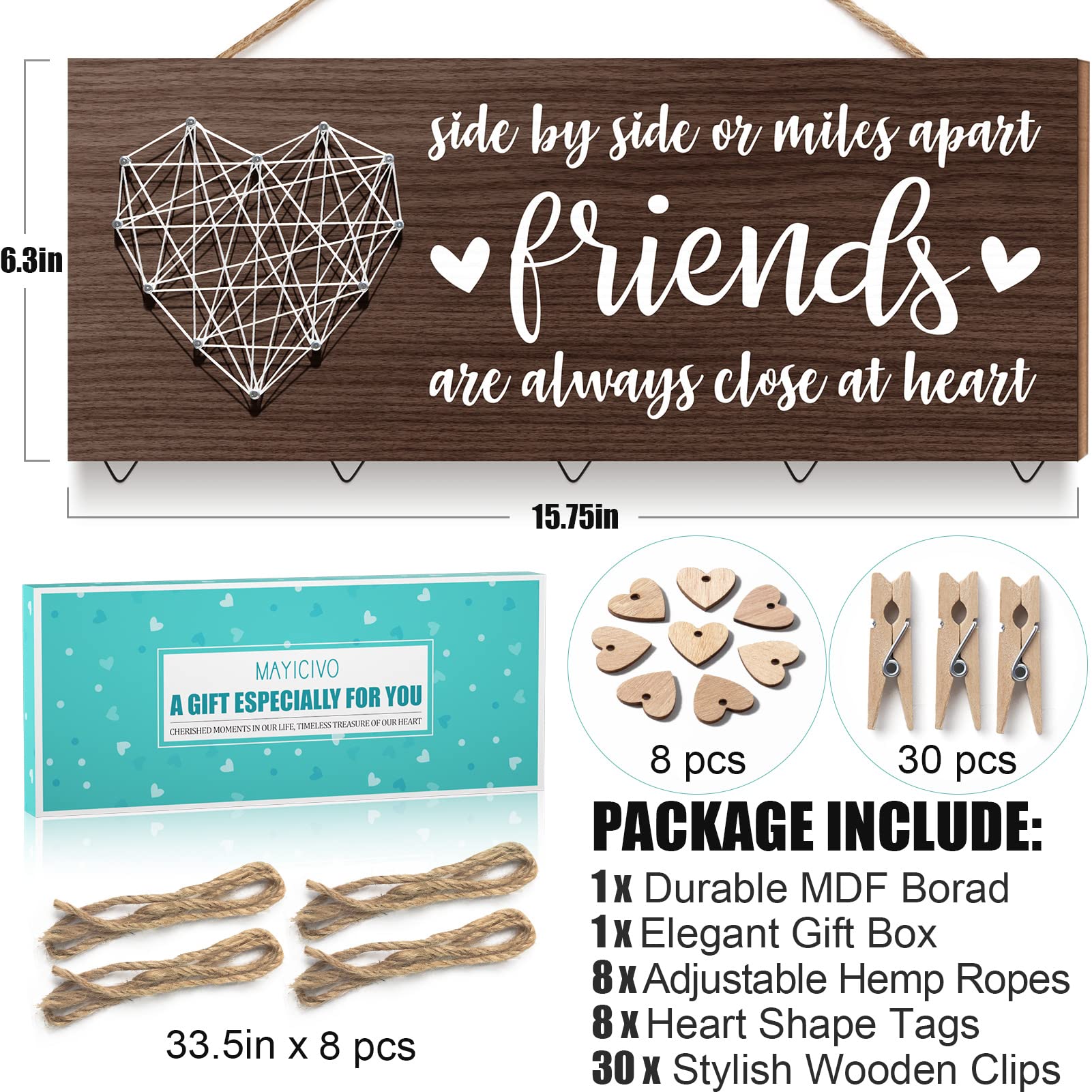 Best Friend Birthday Gifts for Women & Teen Girls - Personalized Picture Frame for BFF, Sister & Long Distance Friends - Mother's Day Gift Idea - Hanging Photo Display Collage Frame for Bedroom, Office & Dorm Decor