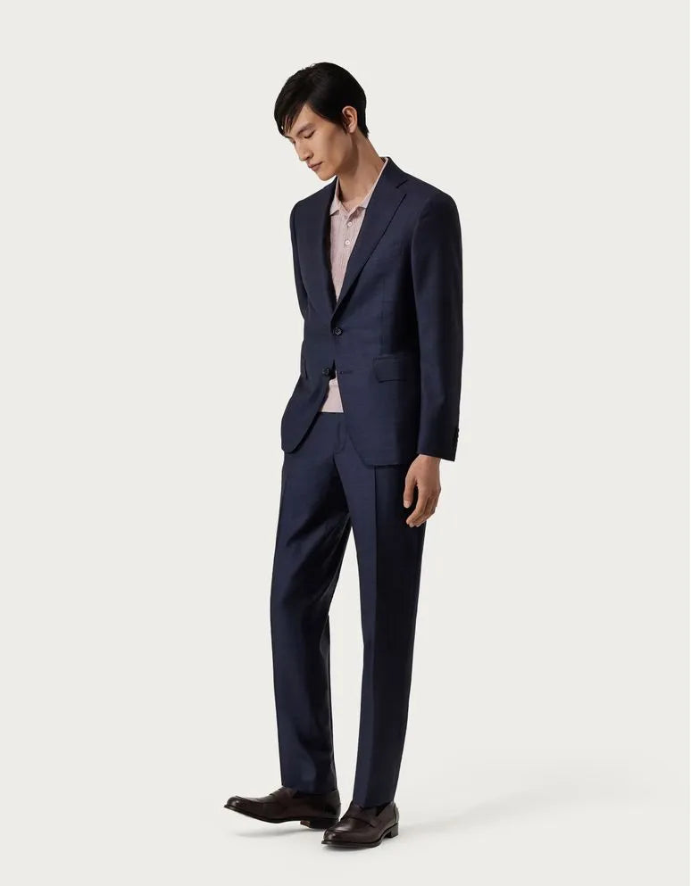 CANALI Men's Blue Sharkskin Suit - Premium Slim Fit Business Suit for Weddings, Office & Formal Events