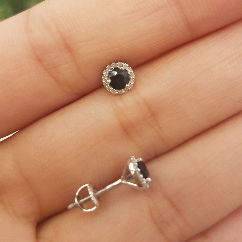 Dazzlingrock Collection 3.5mm Round Blue Sapphire & White Diamond Halo Stud Earrings for Women - 10K Solid White Gold - Perfect for Weddings, Anniversaries & Special Occasions