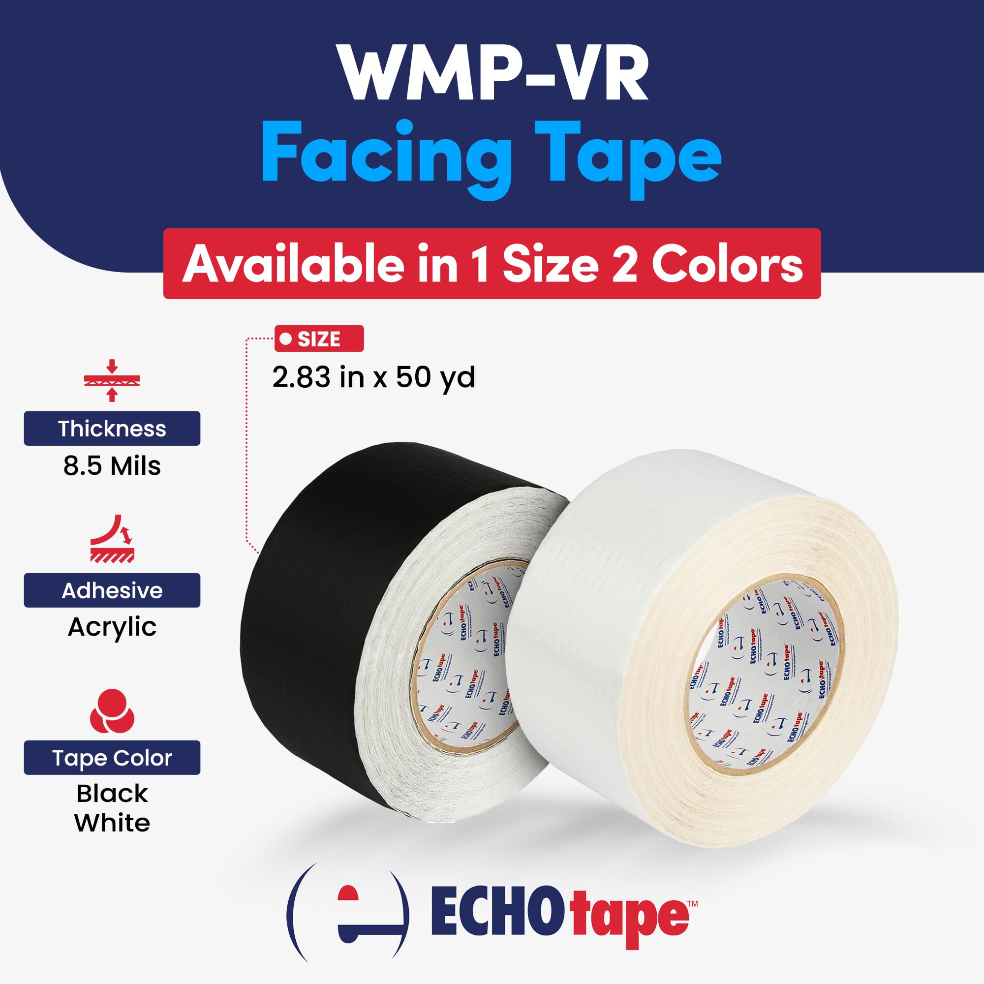 ECHOtape FS-G7731 All Weather Lamtec WMP-VR Facing Tape - Heavy Duty Metal Building Insulation Tape, Black Seam & Repair Tape with Cold Weather Acrylic Adhesive (2.83