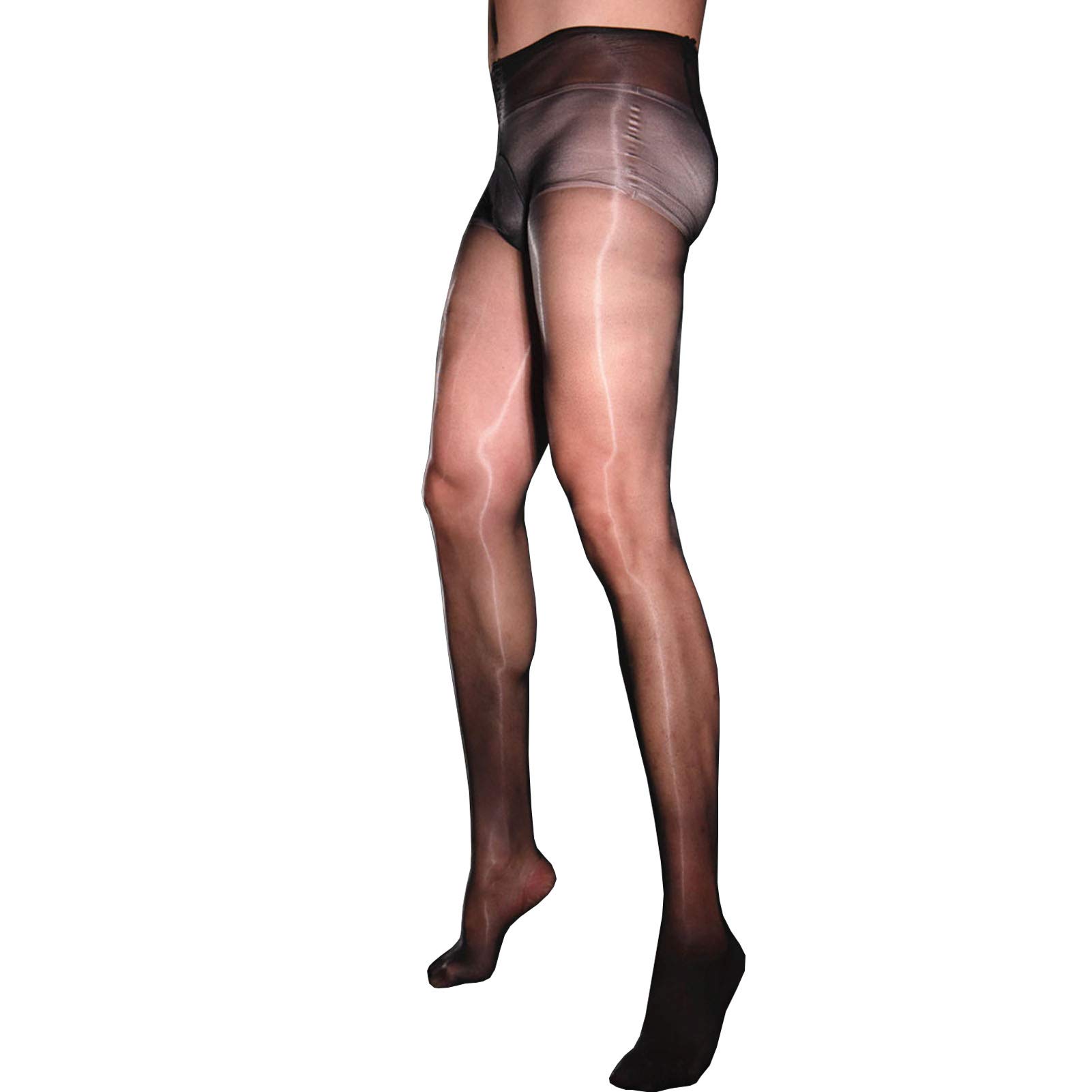 Leesuo Men's Sexy Plus Size 1D Ultra Thin Shiny Pantyhose - Glossy Glittery Sheer Stockings for Crossdressing, Cosplay & Night Out (Black, Large) - Perfect for Halloween, Parties & Intimate Wear