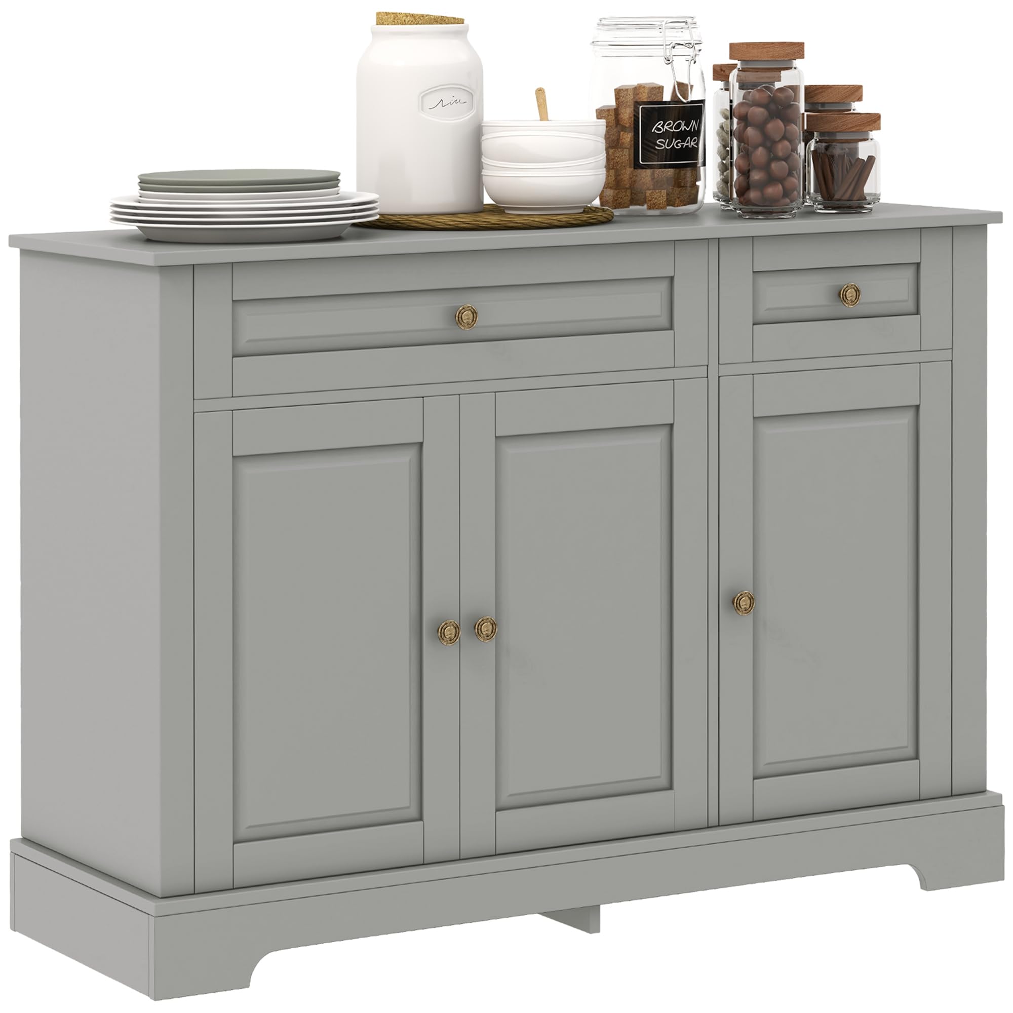 HOMCOM Modern Sideboard Buffet Cabinet - 2 Drawers & Adjustable Shelves Kitchen Storage, Coffee Bar Cabinet in Gray - Perfect for Dining Room, Living Room & Kitchen Organization