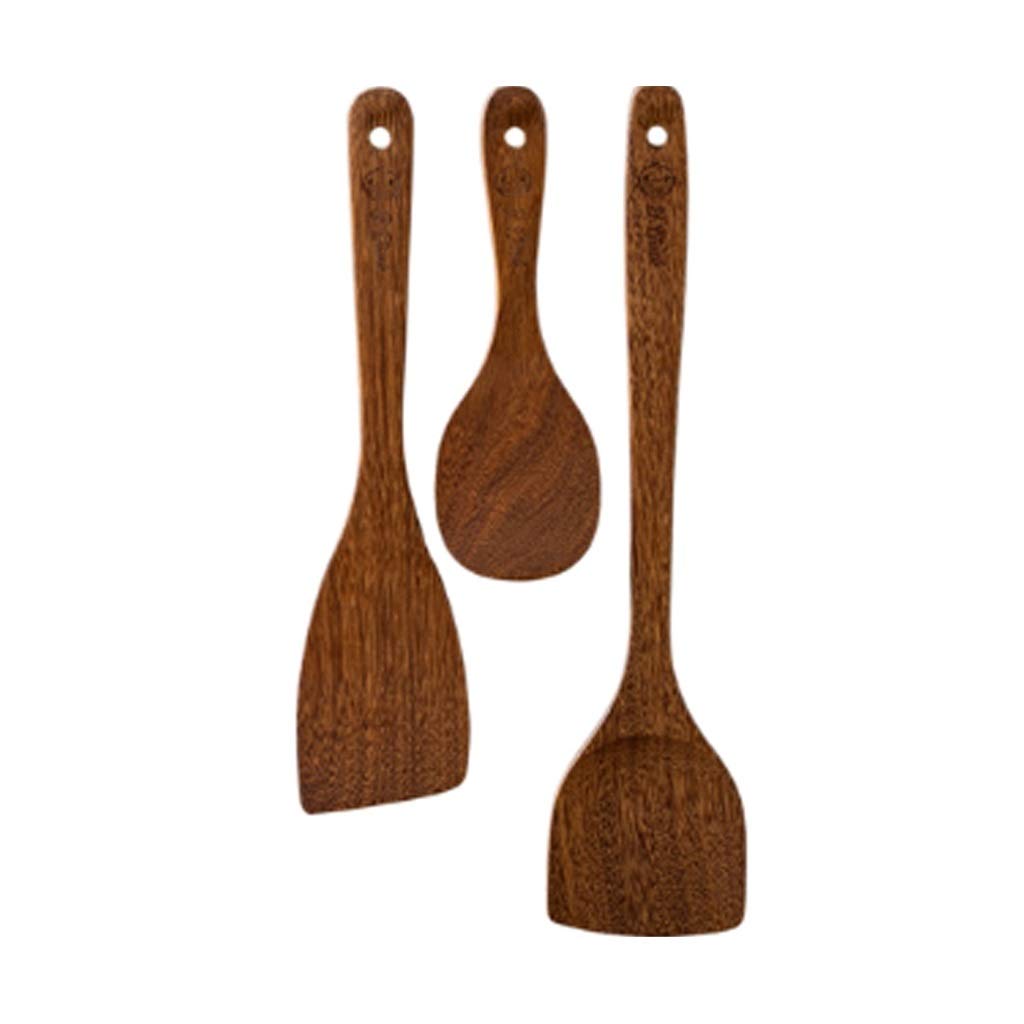Premium Wooden Spatula Set - High Heat Resistant Non-Stick Cooking Utensils with Long Handle - Perfect for Stirring, Flipping & Serving - Ideal for Kitchen, BBQ & Camping Cooking