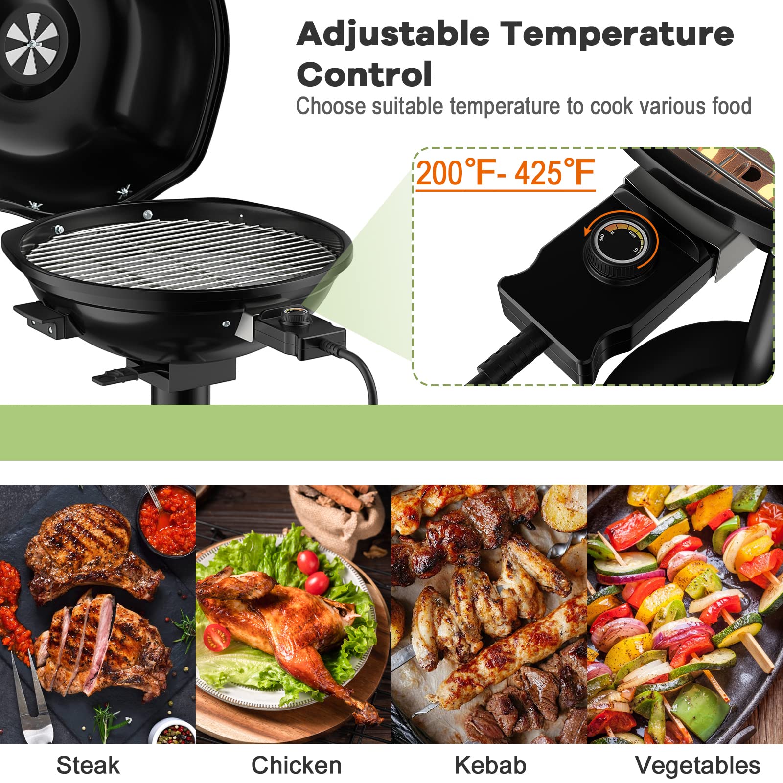 Giantex 1600W Electric Grill Indoor Outdoor - Portable BBQ Grill with Adjustable Temperature, Non-Stick Removable Grilling Rack & Oil Drip Tray - Perfect for Picnic, Camping, Backyard, Tailgating & Home Cooking (Black)