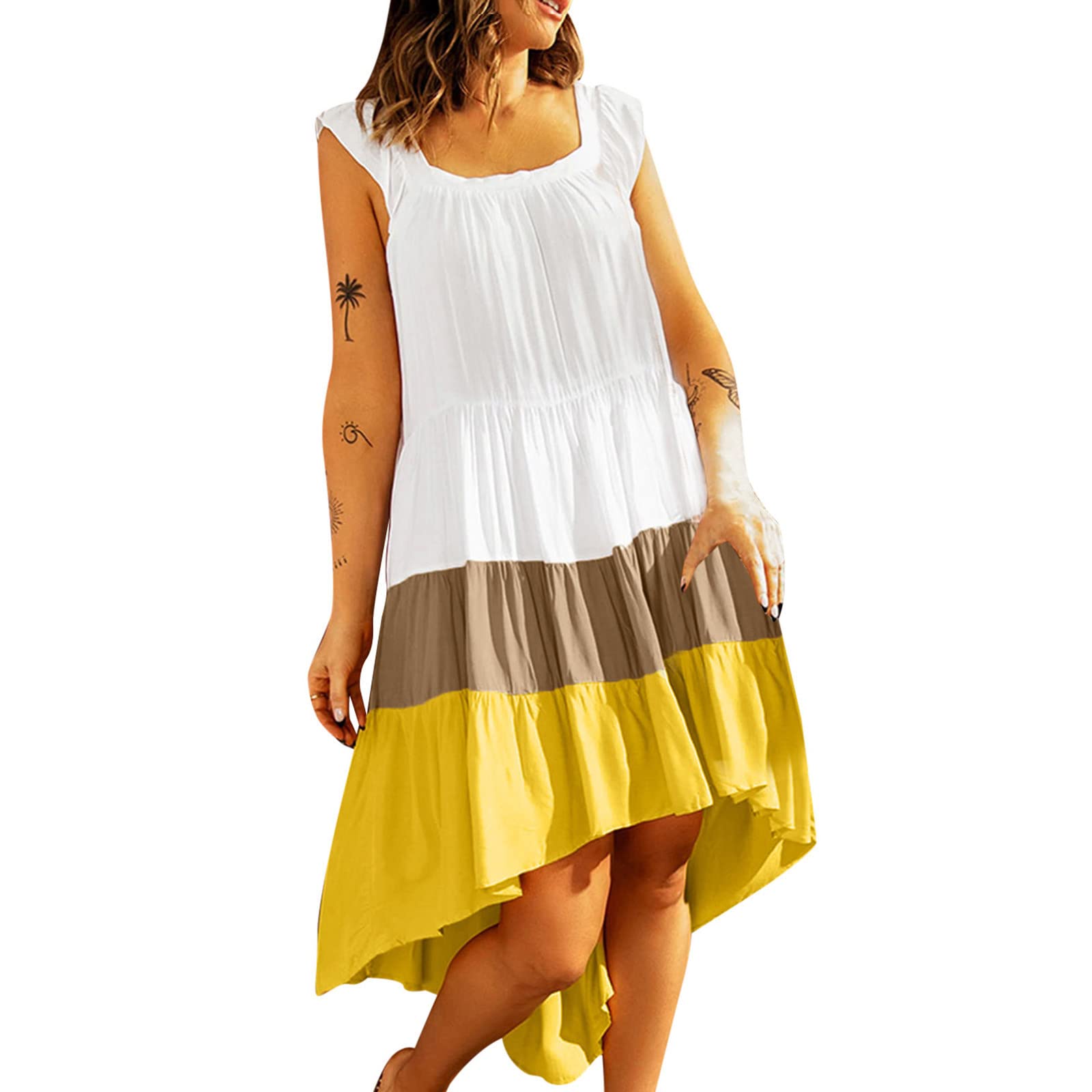 UYTOGOFE Women's Summer Sleeveless Ruffle Mini Dress - Round Neck Solid Color Loose Casual Sundress | Perfect for Beach Vacation, Date Night & Summer Outings