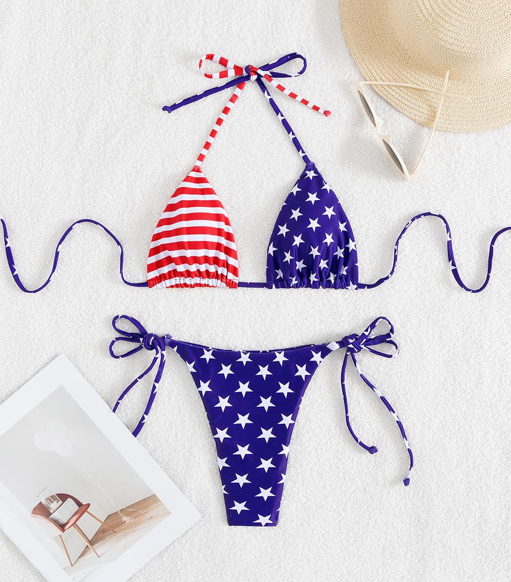 Sexy Women's Halter Thong Bikini Set - Adjustable Tie Side Triangle Bikini Swimwear for Beach, Pool & Summer Vacation