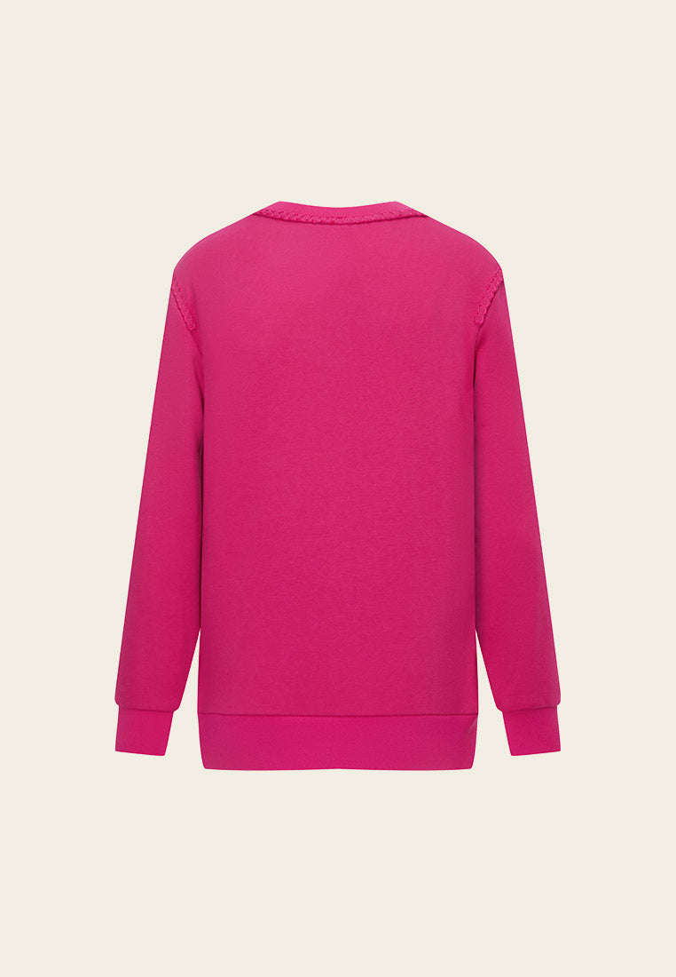 Fuchsia Embellished Cotton Cashmere Sweatshirt for Women - Soft & Stylish Pullover for Casual Wear, Fall Fashion, and Cozy Outfits