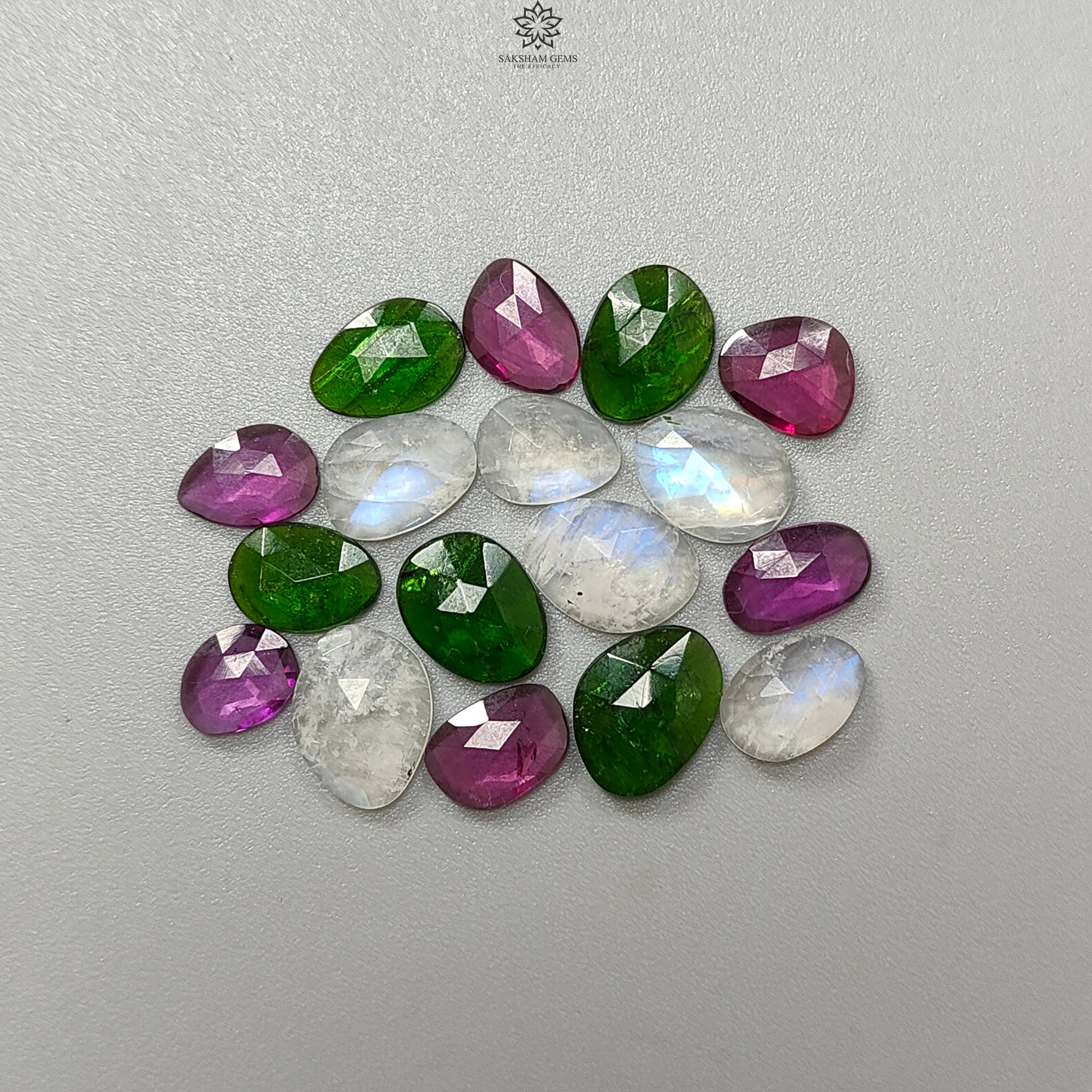 Natural Untreated Rose Cut Gemstone Slices - Garnet, Chrome Diopside, Moonstone, Tanzanite, Morganite & Aquamarine | Fancy Shape Faceted Lots for Jewelry Making, Wire Wrapping & Crystal Healing