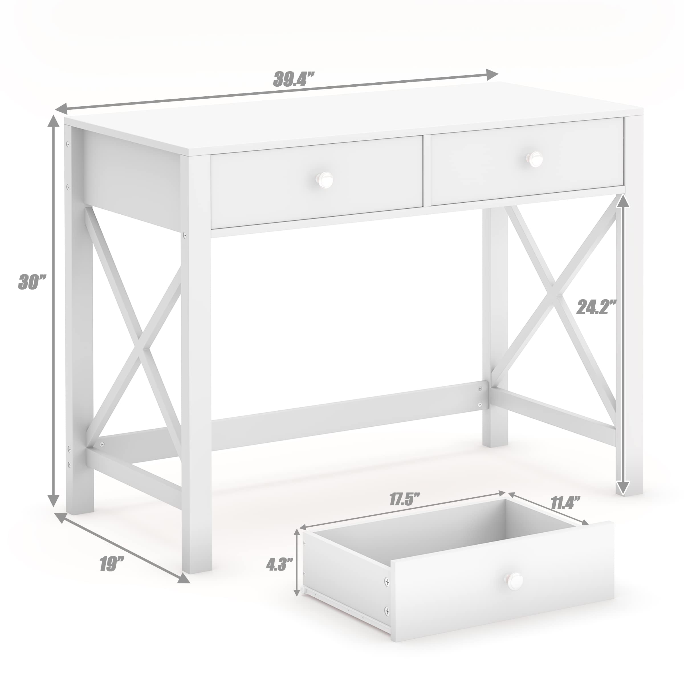 EdMaxwell WiberWi Home Office Desk with Drawers - White Modern Writing Computer Desk, Small Makeup Vanity Table for Bedroom & Study Desk for Home Office - Perfect for Remote Work, Online Classes & Makeup Application