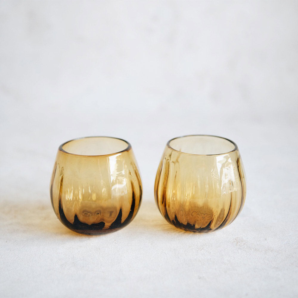 Recycled Glass Shorty Tumbler - Fluted Amber Design - Perfect for Cocktails, Iced Coffee & Home Decor