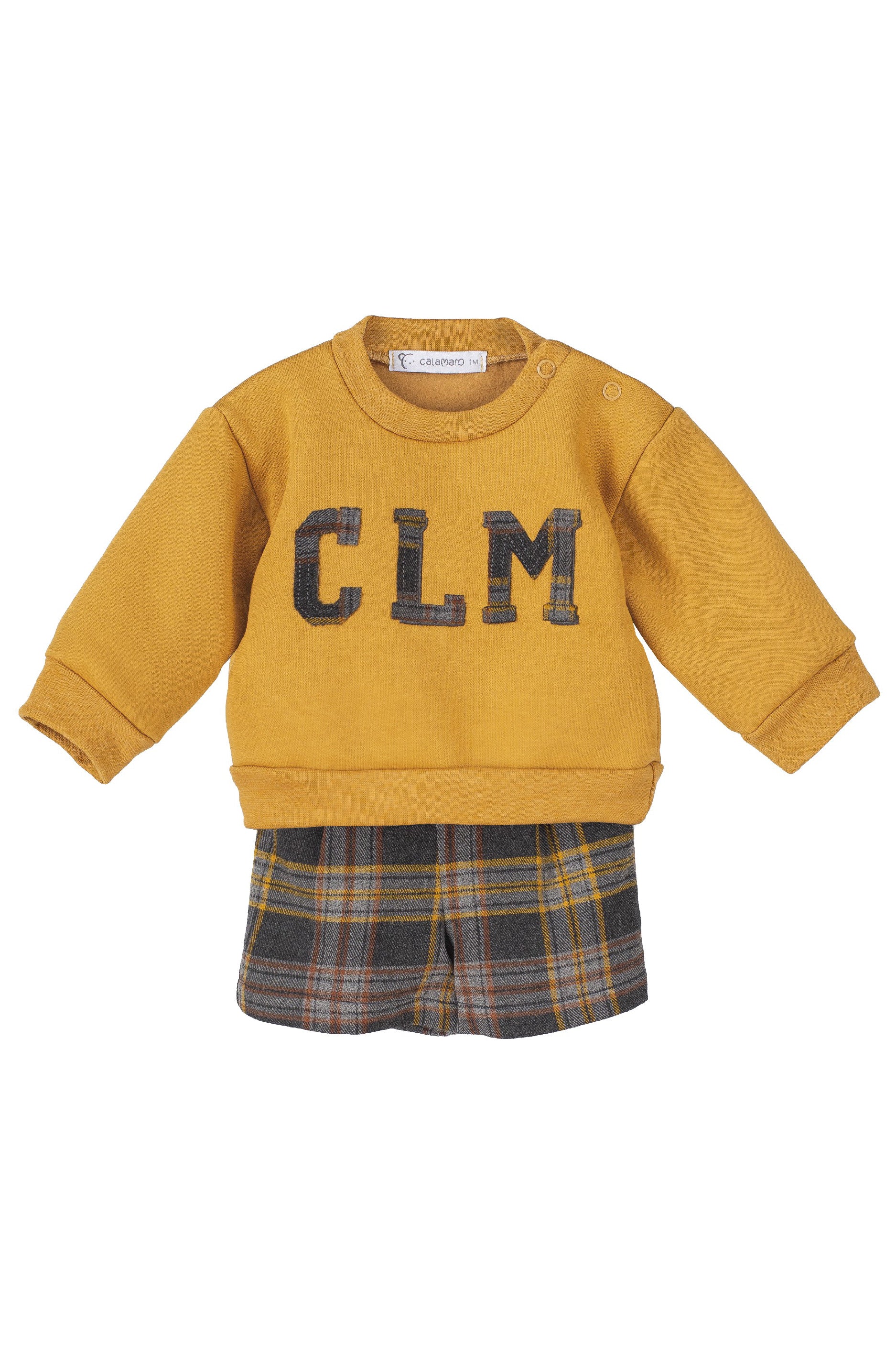 Sonny Mustard Varsity Sweatshirt & Tartan Shorts Set - Trendy Vintage Outfit for Men | Perfect for Casual Wear, Street Style & College Fashion
