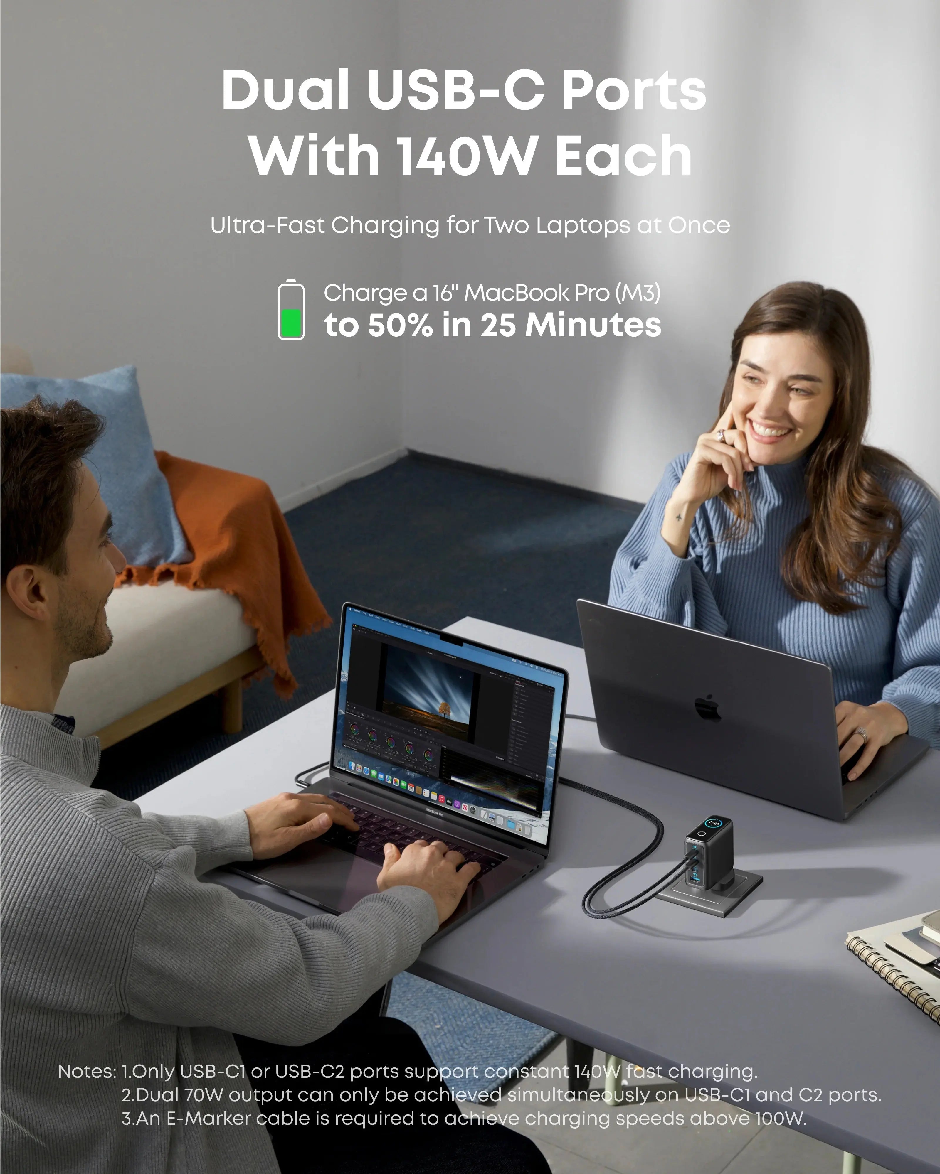 Anker 140W USB C GaN Charger with 4 Ports, Foldable PD 3.1 Fast Charger B2697 - Perfect for MacBook Pro, iPhone 15, iPad, and Multiple Devices Charging at Home or Travel
