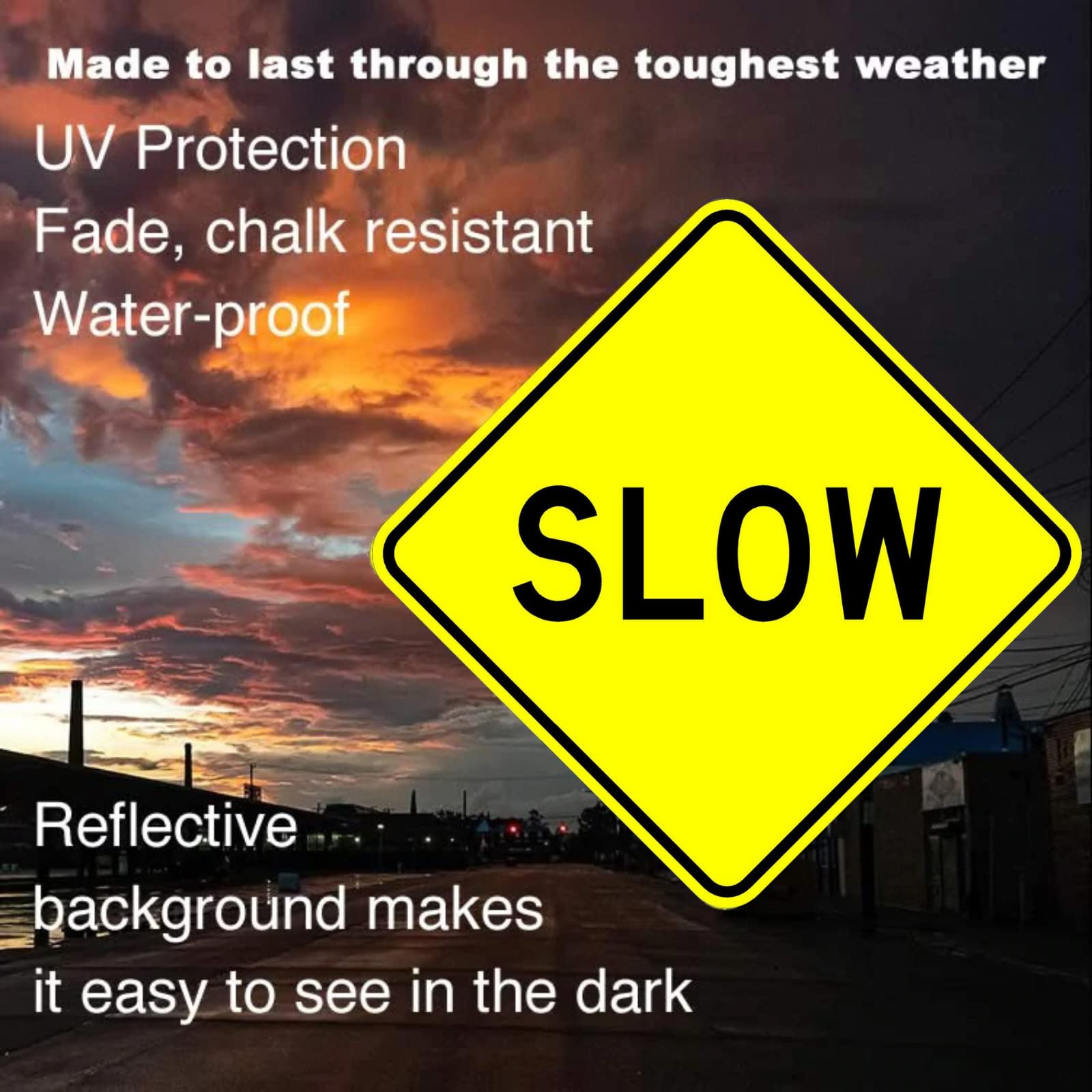 Slow - 18 X 18 Inch Warning Sign with 10-Year 3M Warranty | Durable Safety Sign for Construction Zones, Warehouses & Road Work