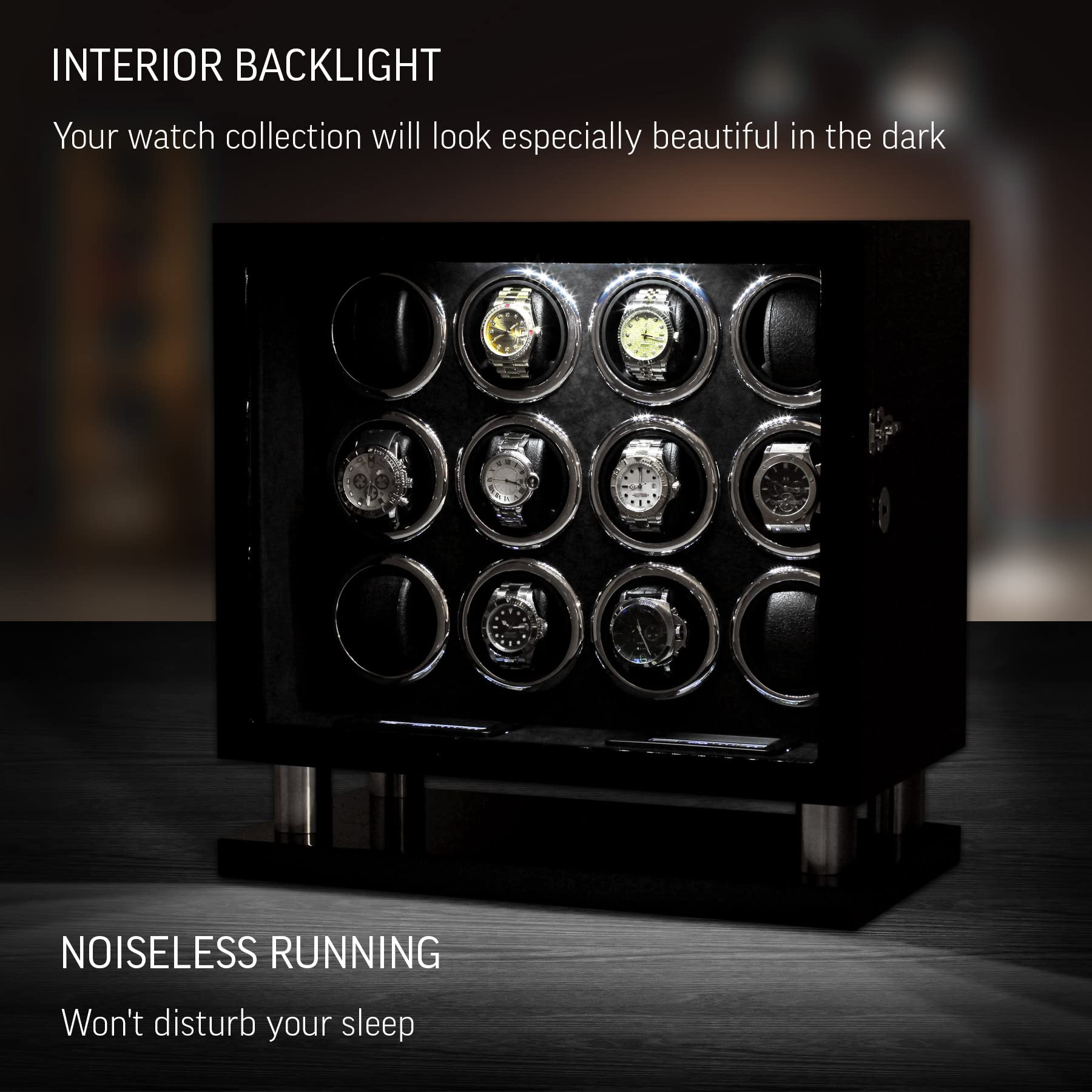 12 Watch Winder for Automatic Watches with LED Light & LCD Touchscreen - Perfect for Watch Collectors, Display & Storage at Home/Office