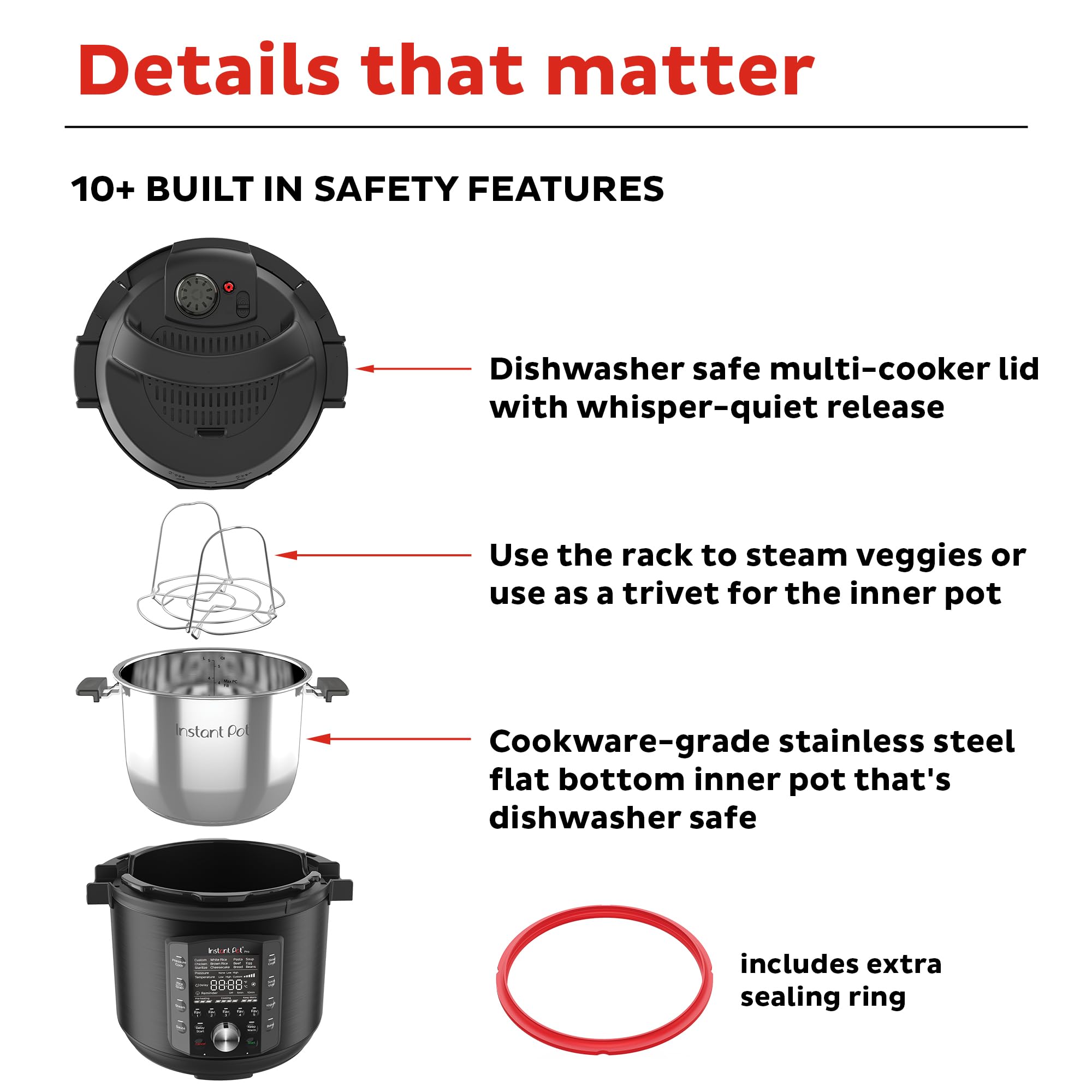 Instant Pot Pro 10-in-1 Multi-Cooker: Electric Pressure Cooker, Slow Cooker, Rice Cooker, Steamer, Sauté Pan, Sous Vide, Yogurt Maker & Food Warmer | 6 Quart Black | Smart App with 800+ Recipes | Perfect for Meal Prep, Family Dinners & Healthy Cooking