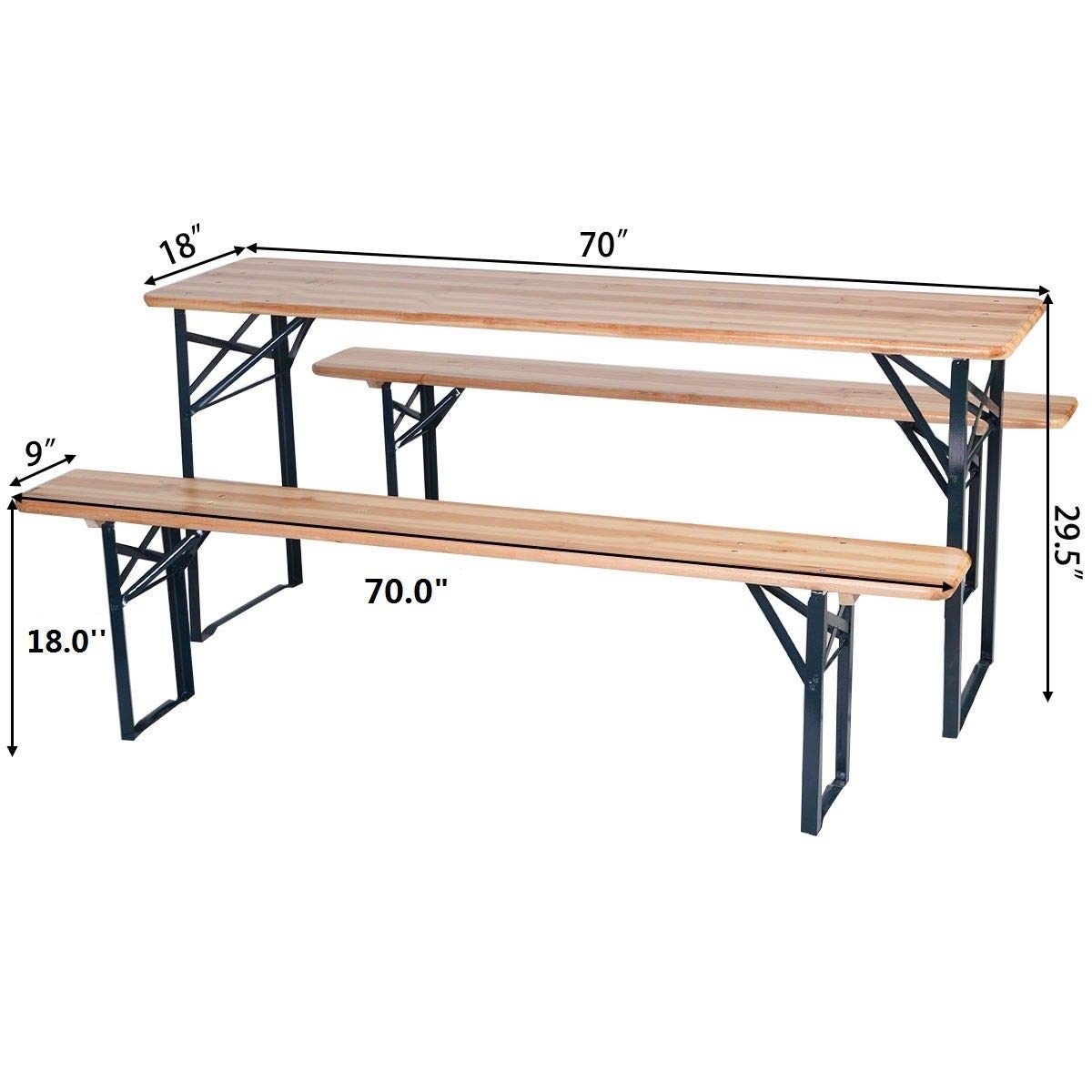 3-Piece Folding Wooden Picnic Table Set with Beer Bench - Outdoor Patio Dining Furniture for Backyard, Garden & Camping (Limited Stock)