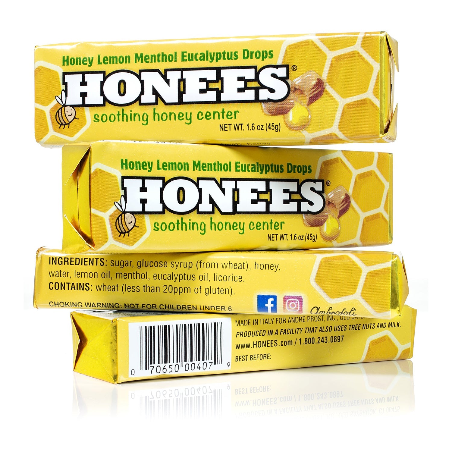 Honees Lemon Menthol Honey Drops - 1.6oz (24 Count) | Soothing Throat Lozenges for Cough Relief & Cold Symptoms - Perfect for Travel, Work & Home Use