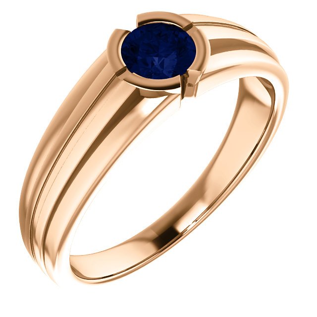 14K Gold Blue Sapphire Solitaire Ring for Men - 0.60 Carat Bezel Set Gemstone Wedding Band - Perfect for Engagement, Anniversary & Special Occasions