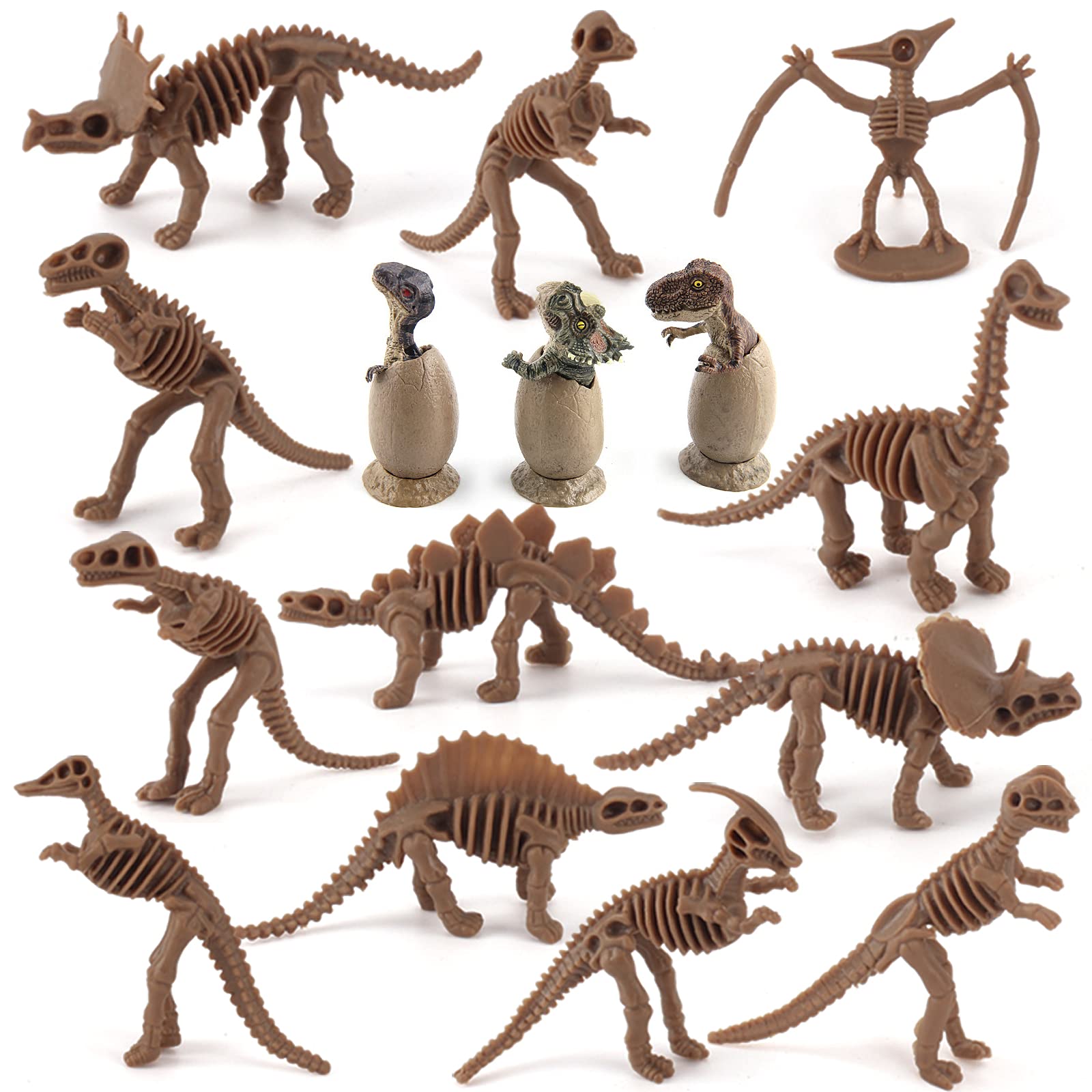 Dinosaur Fossil Skeleton Toy Set - 15 PCS Assorted Dinosaur Bones & Egg Figures for Kids - STEM Educational Paleontology Playset for Classroom Learning & Birthday Gifts