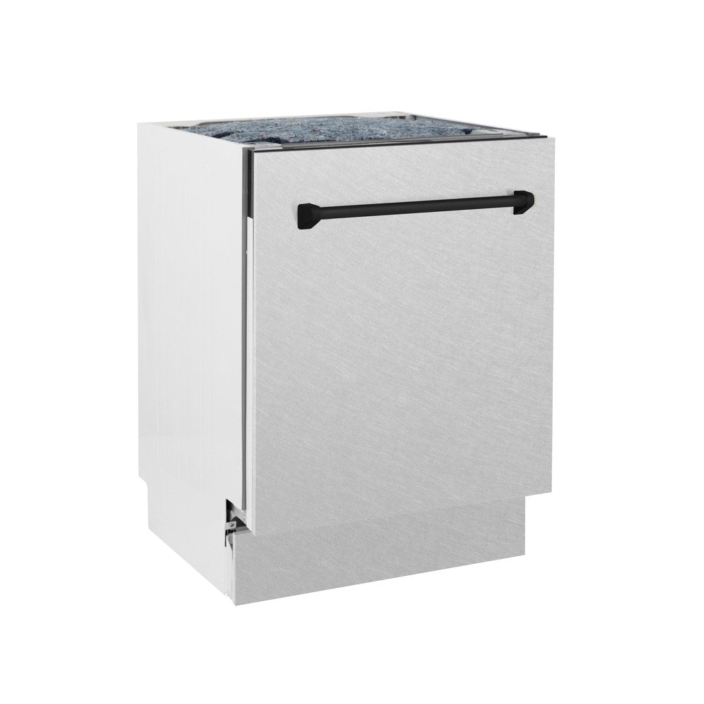 ZLINE Autograph Edition 24-inch Built-In Dishwasher with 3rd Rack - Satin Stainless Steel Panel & Matte Black Handle - Ultra Quiet 51dBa - Perfect for Modern Kitchens and Open-Concept Homes (DWVZ SN 24 MB)