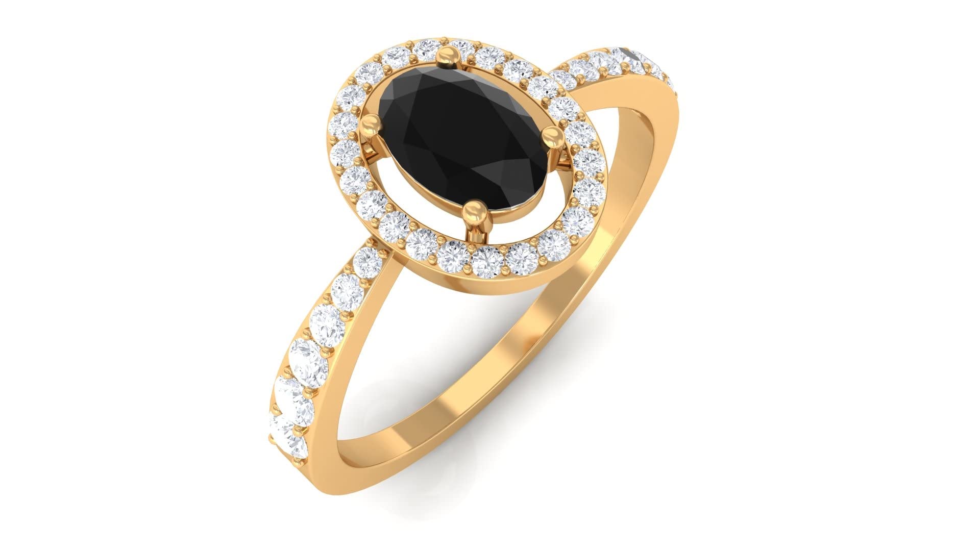 1 CT Black Spinel and Diamond Ring for Women - 14K Solid Gold Oval August Birthstone Ring with Floating Halo | Elegant Jewelry for Weddings, Anniversaries & Special Occasions