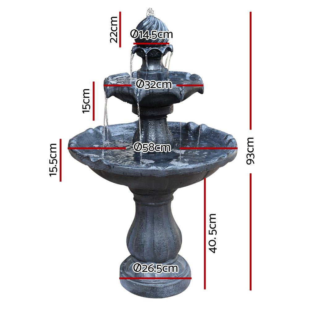 3 Tier Solar Powered Water Fountain for Garden, Patio, or Yard - Black Outdoor Decorative Water Feature for Relaxation & Bird Attraction