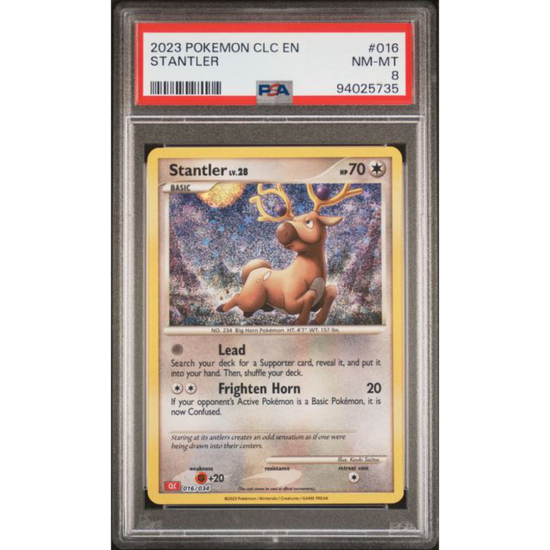 2023 Pokemon Classic Collection Stantler 016/034 PSA 8 Graded Card - Rare Trading Card for Collectors & Battles