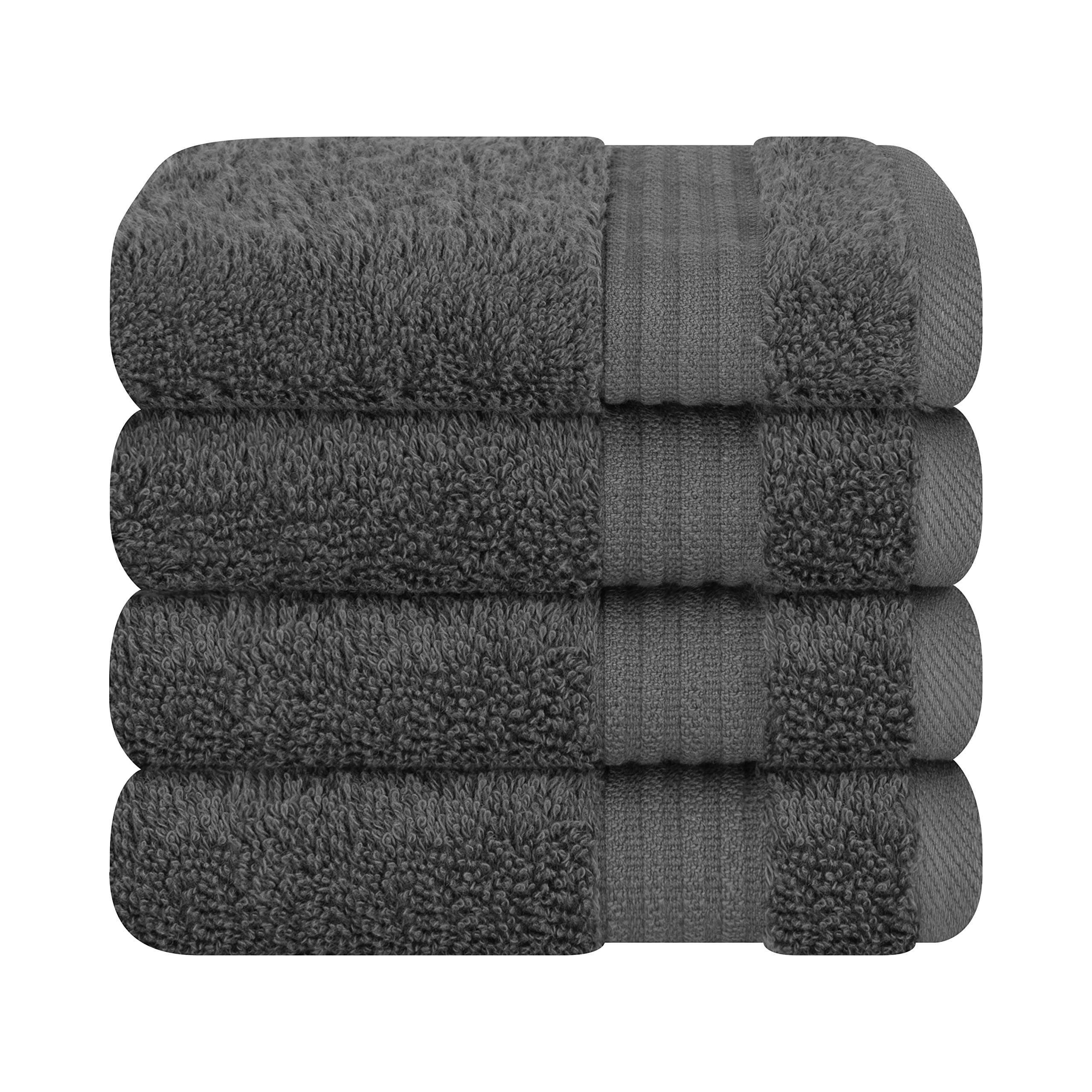 100% Cotton Turkish Washcloths - 4 Pack Soft Absorbent Face & Body Towels for Bathroom | Premium Dark Gray Hand Towels for Spa, Baby Care & Gentle Exfoliation