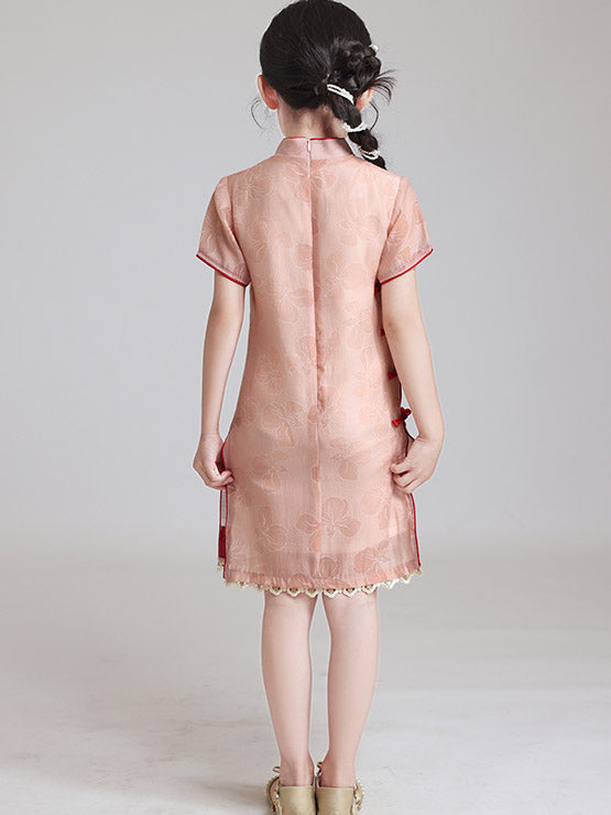 Pink Floral Chinese Qipao Cheongsam Dress for Girls - Traditional Asian Costume for Kids Birthday, Party & Cultural Events
