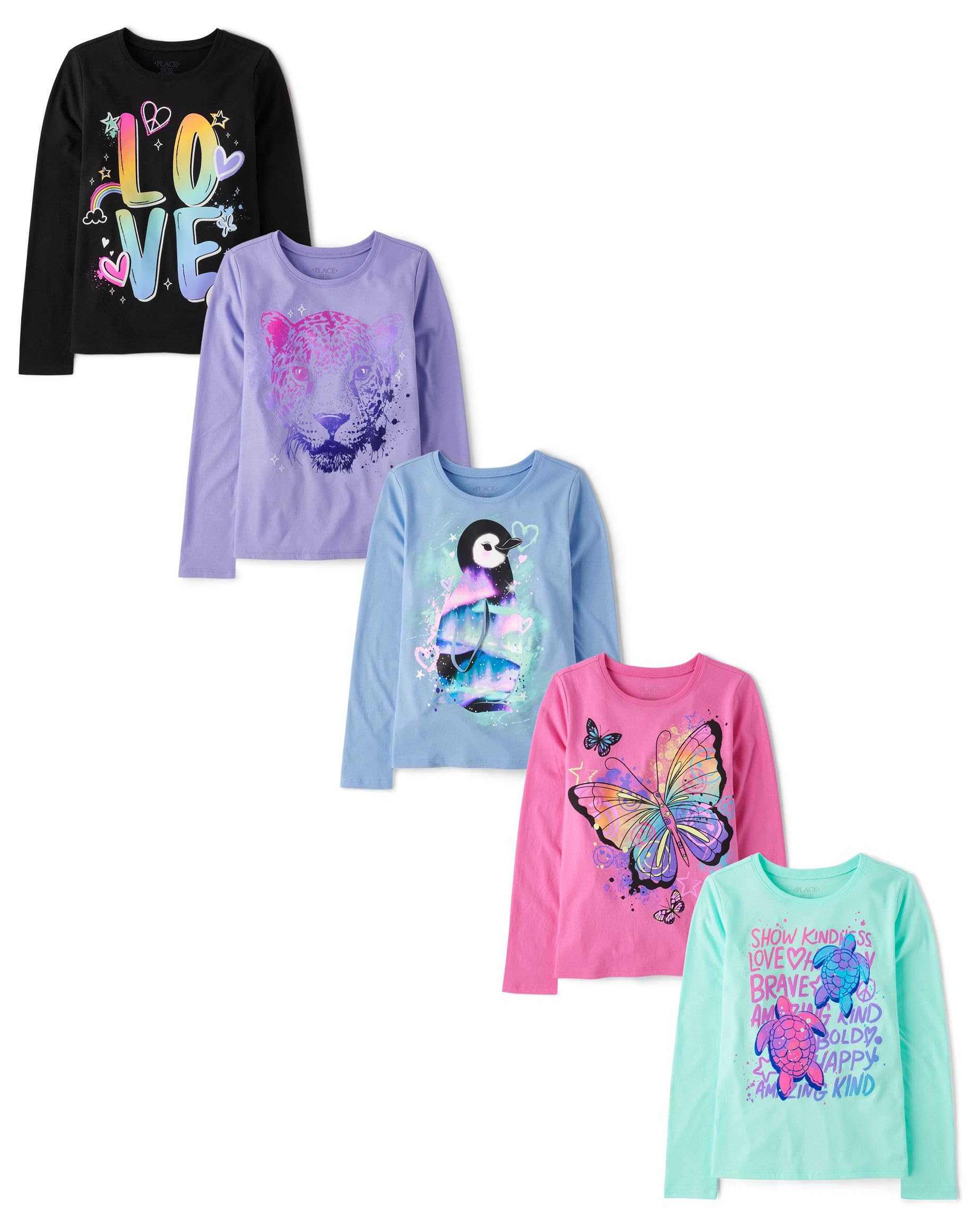 The Children's Place Girls' Dinosaur Long Sleeve Graphic Tee - Cute Dino Print T-Shirt for Toddlers & Kids - Perfect for School, Playdates & Everyday Wear