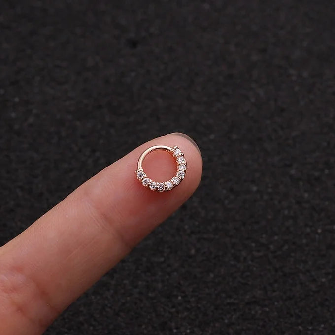 20G 6mm & 8mm CZ Pave Hoop Septum Ring - Stainless Steel Body Jewelry | Perfect for Nose Piercing, Cartilage & Helix - ER8508