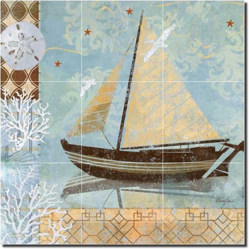 Evelia Oceanside Breeze II Seascape Nautical Ceramic Tile Mural - 18x18 Inch Kitchen Backsplash, Shower Wall Decor, Coastal Bathroom Design - Perfect for Beach House, Coastal Cottage & Nautical Theme Interiors
