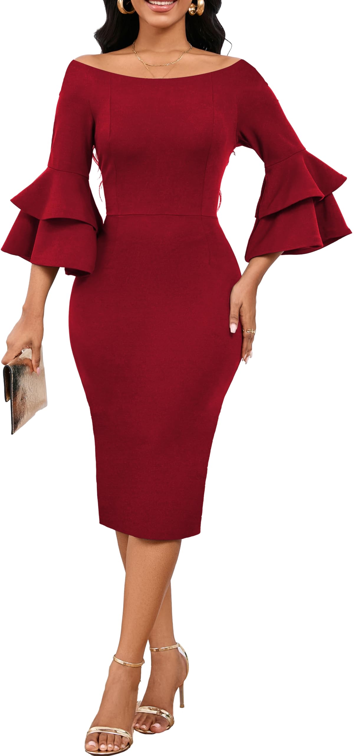 Sexy African Print Dress for Women - Elegant Off Shoulder Ruffled Sleeve Pencil Dress | Perfect for Date Night, Parties & Special Occasions