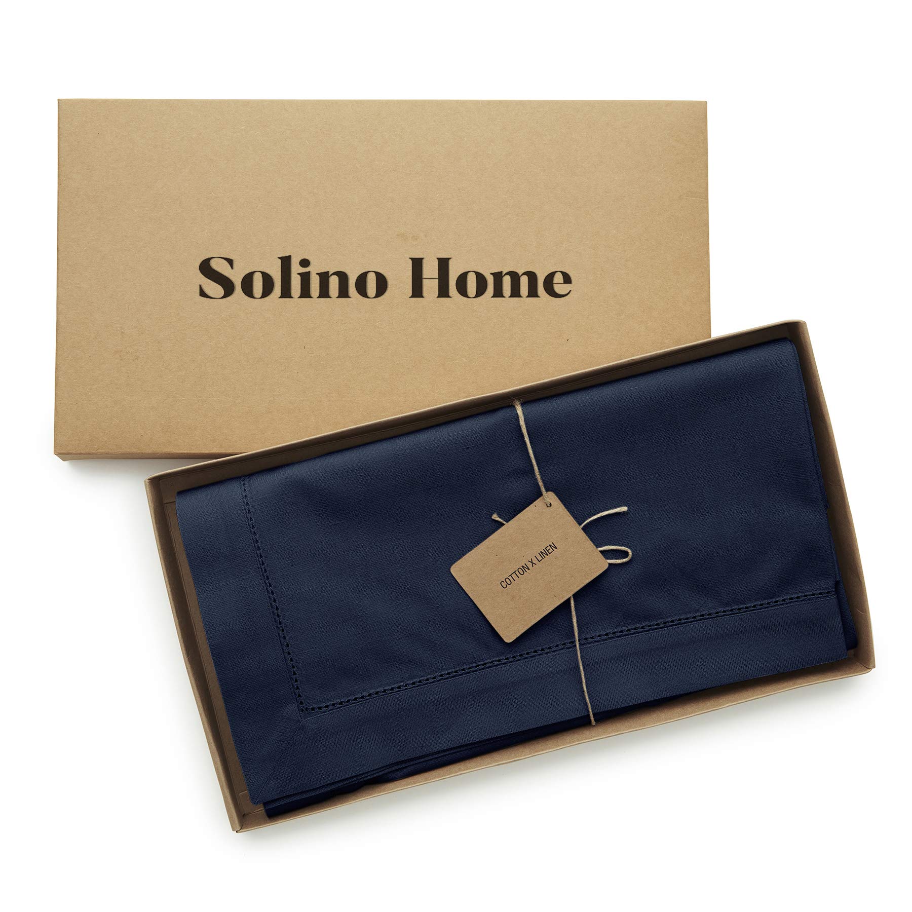 Premium Cotton Linen Hemstitch Tablecloth 58x84 Inch - Navy Blue Rectangle Table Cover for Dining Room, Wedding & Party Decor - Machine Washable Tablecloth for Spring, Easter, Mother's Day & Holiday Celebrations - Perfect for Formal Dinners, Family Gatherings & Special Occasions