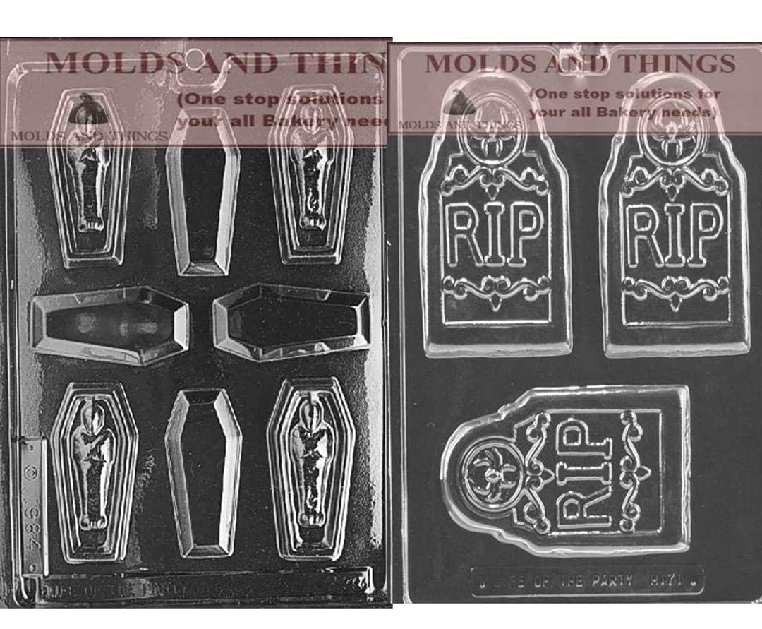 Halloween Chocolate Candy Mold Set - Casket, Mummy, Tombstone Bar for DIY Chocolate Lollipops & Treats | Perfect for Halloween Parties, Trick or Treat Favors, and Spooky Dessert Decorations