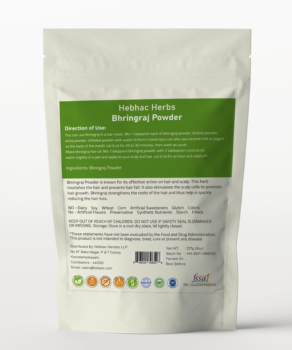 Hebhac Bhringraj Powder (Eclipta Prostrata) for Hair Growth & Rejuvenation - 100% Natural Hair Conditioner & Growth Treatment (100g) | Promotes Thicker, Stronger Hair for Men & Women - Perfect for DIY Hair Masks & Ayurvedic Scalp Care
